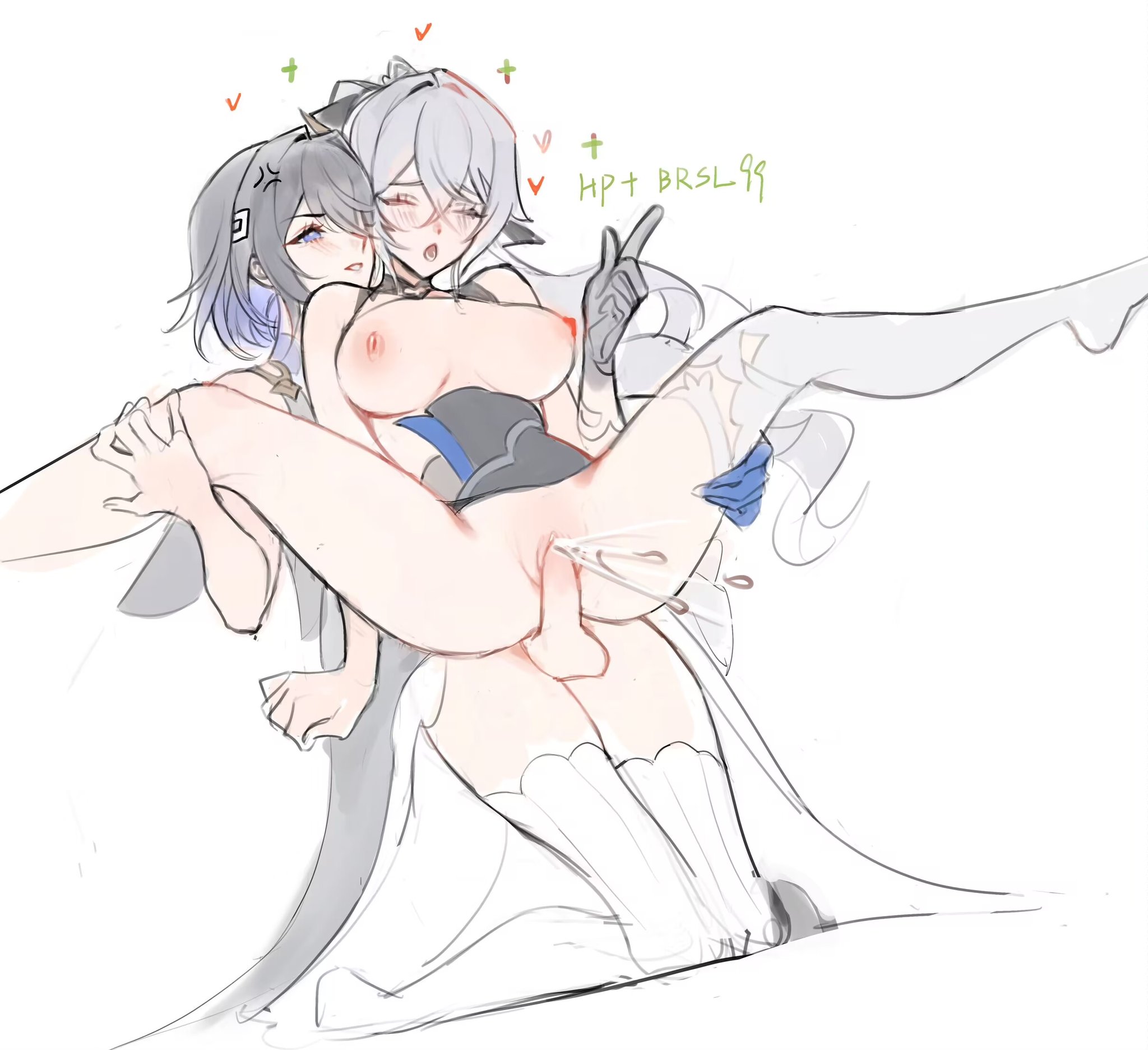 1futa, 1girls, angry, angry expression, angry face, angry sex, boobs out, breasts, breasts out, bronya zaychik, clothed, clothed sex, clothes, clothing, cum, cum in pussy, cum inside, cumming, cumming while penetrating, dickgirl, dominant female, female, futa on female, futanari, honkai (series), honkai impact 3rd, hoyoverse, intersex, pussy, sakana12767306, seele vollerei, stockings, stockings thigh highs, submissive female, thigh highs, tits out