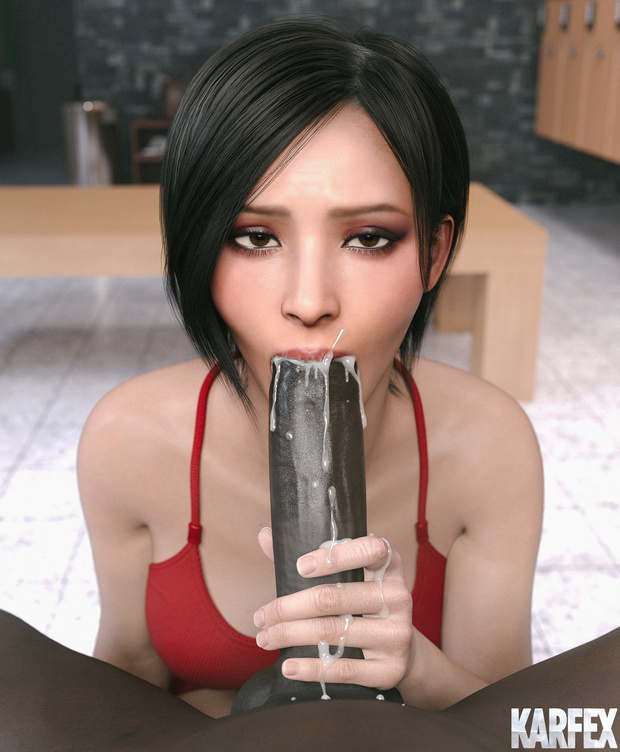 3d, ada wong, blacked asian, dark-skinned male, gym, interracial, karfex, resident evil, resident evil 4, ricebunny, snowbunny, sucking, sucking penis