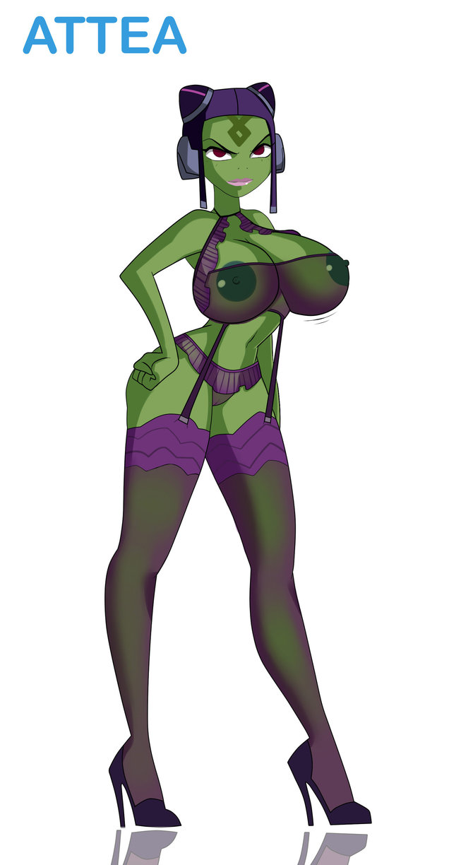 1girls, alien, alien girl, amphibian, attea, ben 10, ben 10 omniverse, breasts, female, frog, frog girl, goggles, goggles on head, green skin, helmet, high heels, humanoid, incursean, lingerie, princess, see-through bra, smile, solo, stockings, zetarok