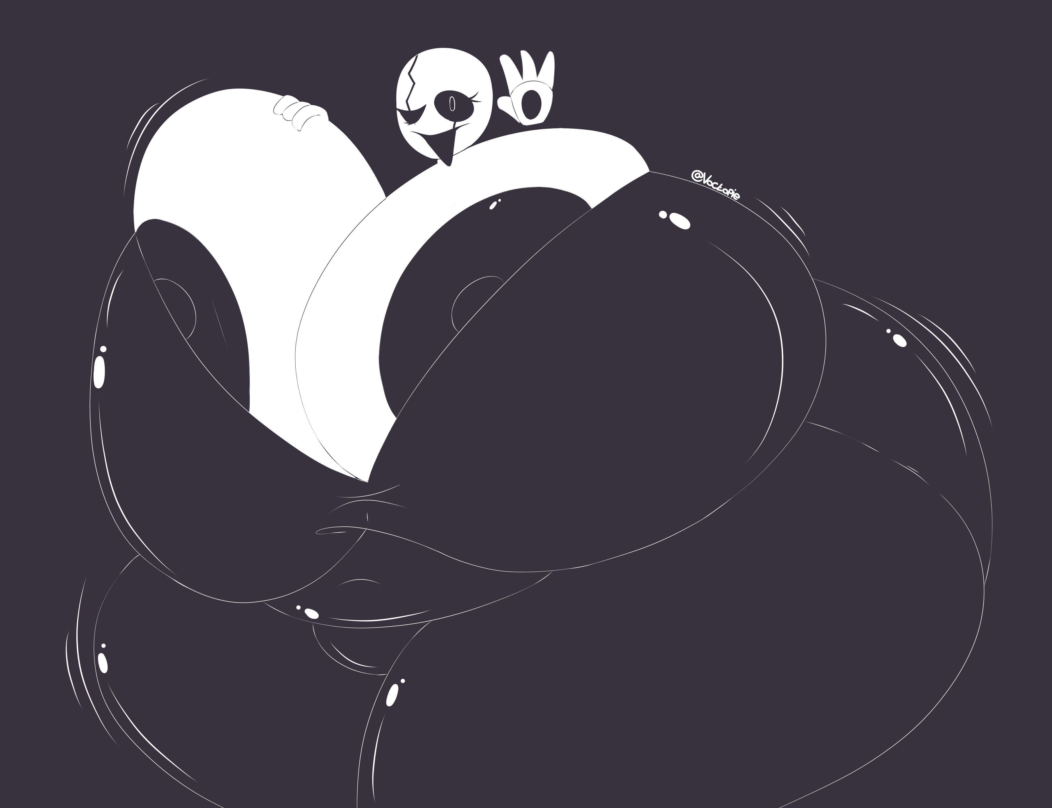areola slip, bald female, black nipples, breasts, deltarune, disembodied hands, exposed nipples, fem gaster, female, gaster, huge ass, huge breasts, hyper ass, hyper breasts, monochrome, nipple slip, rule 63, thick ass, thick thighs, undertale, undertale (series), voctopie, wobbling ass, wobbling breasts