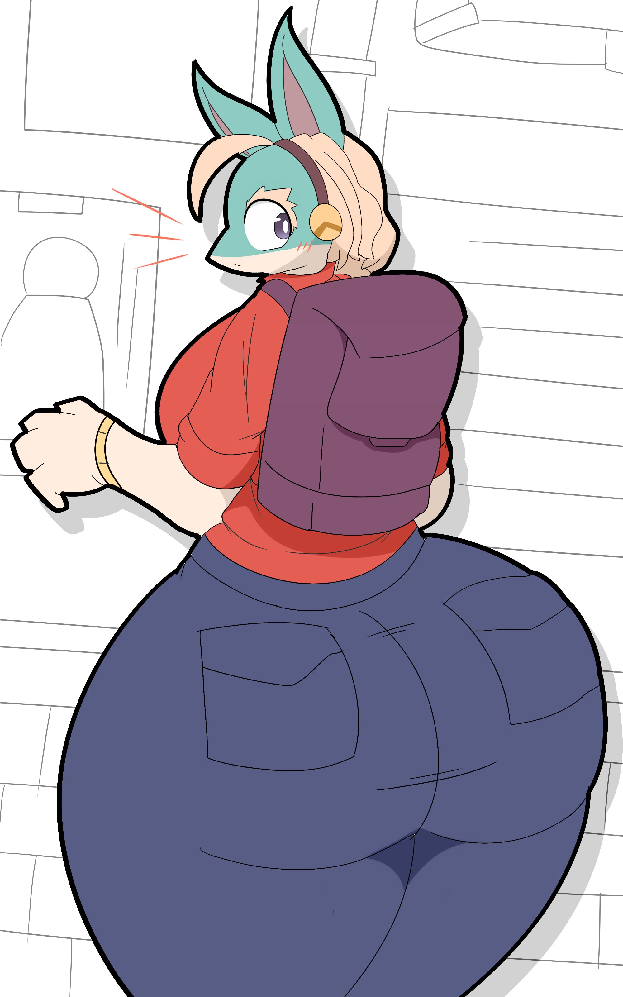 1girls, female, from behind, gigantic ass, huge ass, huge thighs, ippan josei, jeans, looking at viewer, looking back, my hero academia, pants, quirked human (my hero academia), solo, thick thighs, wide hips, zaclyn