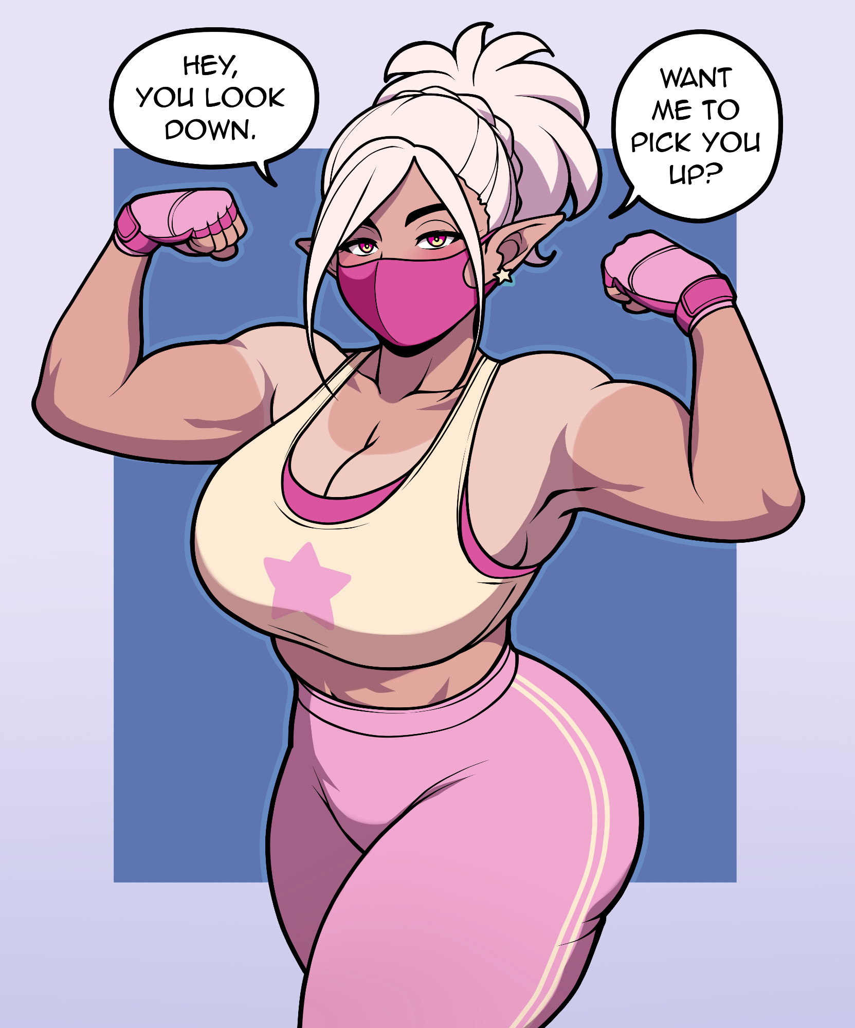 elf girl, female, jam-orbital, muscles, muscular female, tagme