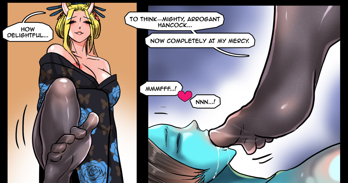 2girls, black maria, blue slime, boa hancock, drool, encasement, female, female only, foot fetish, foot in mouth, lezdom, light-skinned female, muffling, one piece, part of comic, scary, slime vore, stocking in mouth, stockings, talking, toe sucking, victim female, voreprank, yuri