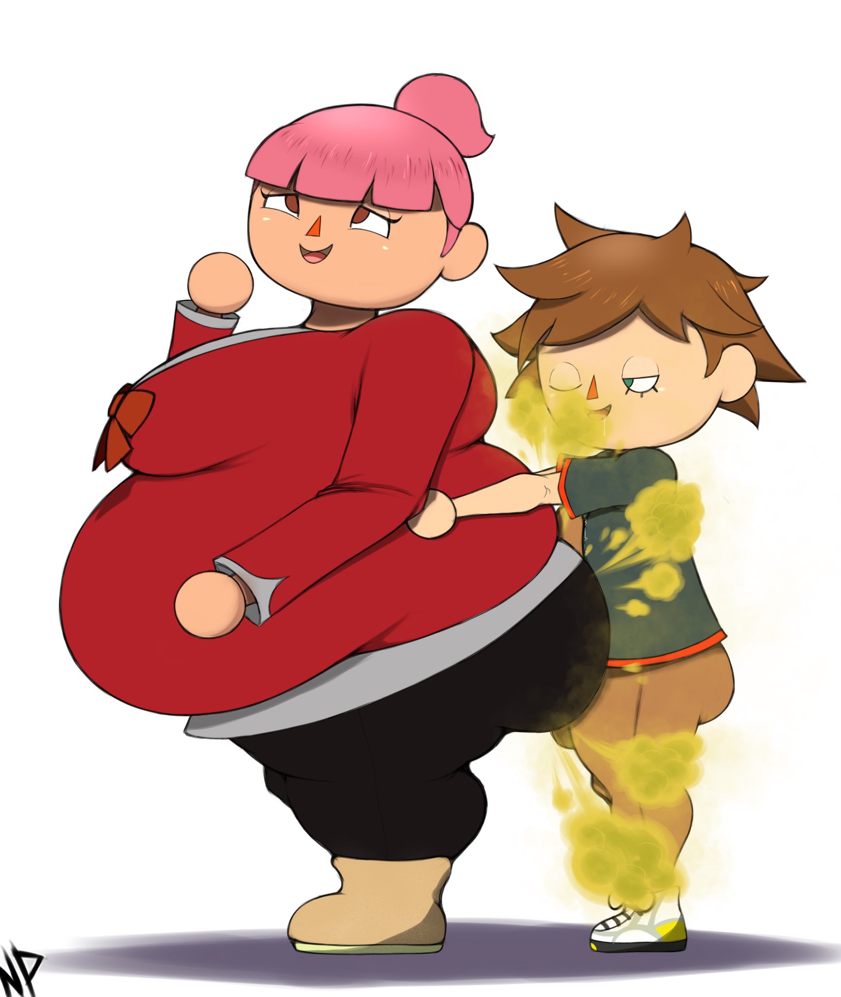 1boy, 1girls, 2025, alternate version available, animal crossing, animal crossing boy, animal crossing girl, aroused, bbw, big ass, big breasts, bigger female, blush, breasts, brown hair, chubby, chubby female, clothed, dry humping, enjoying farts, erect penis, erection under clothes, fart, fart cloud, fart fetish, fart on dick, farting, farting on dick, fartjob, fat ass, female, femboy, human only, humping, humping ass, male, nataliebum25, nintendo, obese female, only player, penis, pink hair, pleasure face, pleasured, seductive look, shorter male, taller female, thick ass, thick legs, thick thighs, twink, villager (animal crossing)