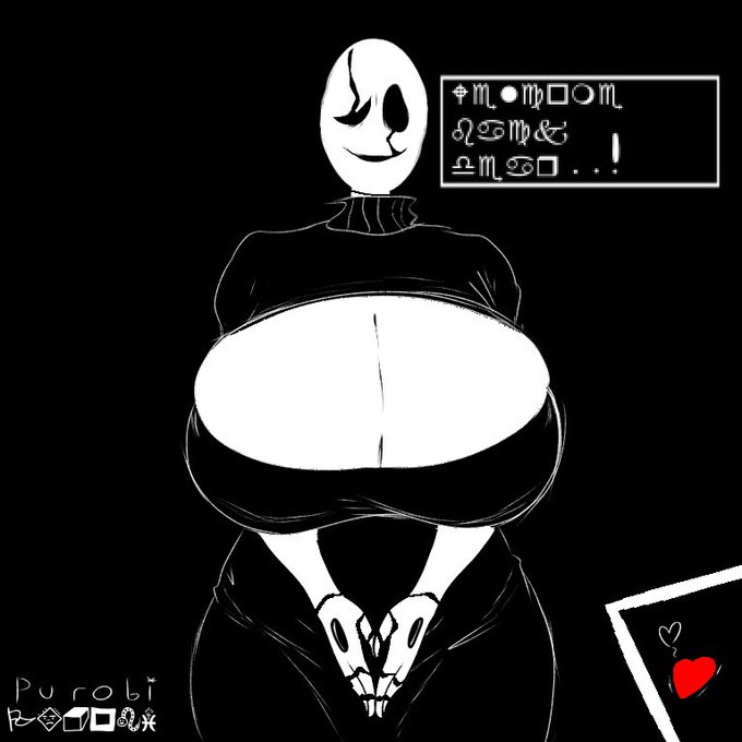 2d, 2d (artwork), bald female, big breasts, black dress, boob window, breasts, cleavage, clothed, clothing, deltarune, fem gaster, female, gaster, heart, huge breasts, purobi, rule 63, short sleeves, skeleton, soul (deltarune), soul (undertale), text, turtleneck, undertale, undertale (series), visible cleavage, white skin, white skinned female, wing dings, wingdings, wingdings text