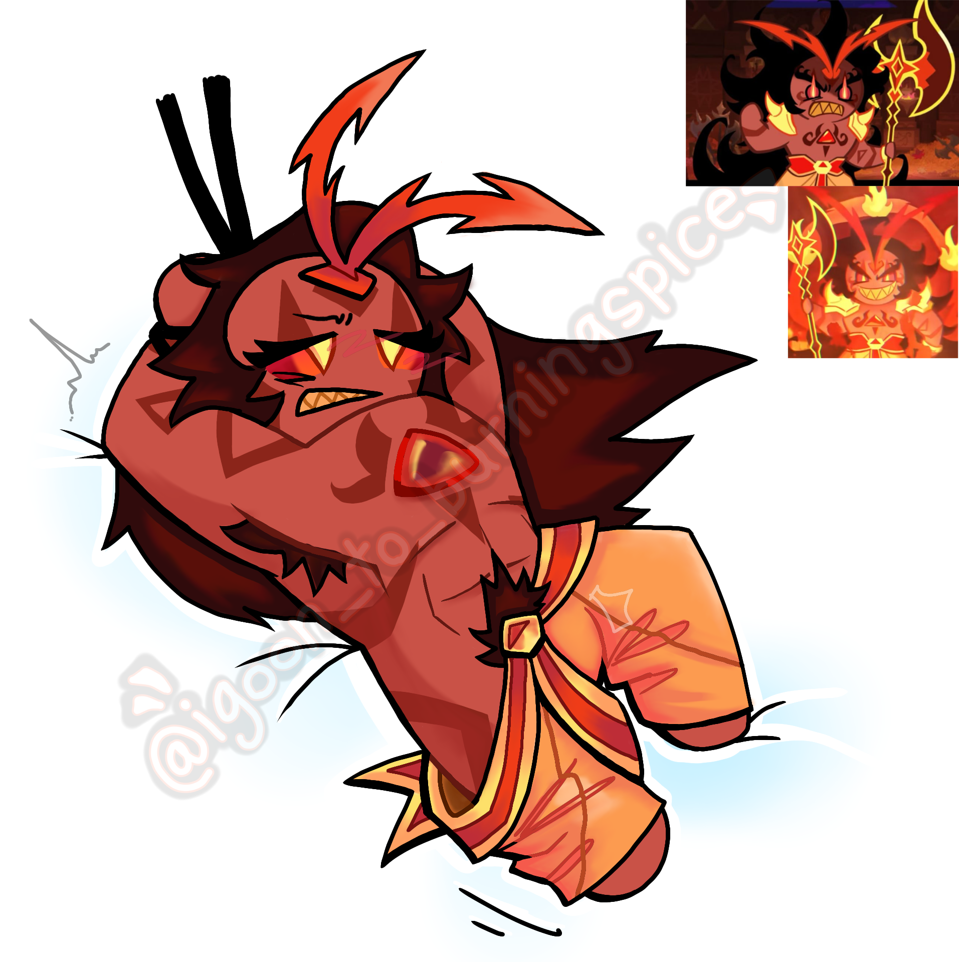 blush, bondage, burning spice cookie, cookie run, cookie run kingdom, embarrassed, erection, flustered male, hands behind head, hands tied, male, male only, shirtless male