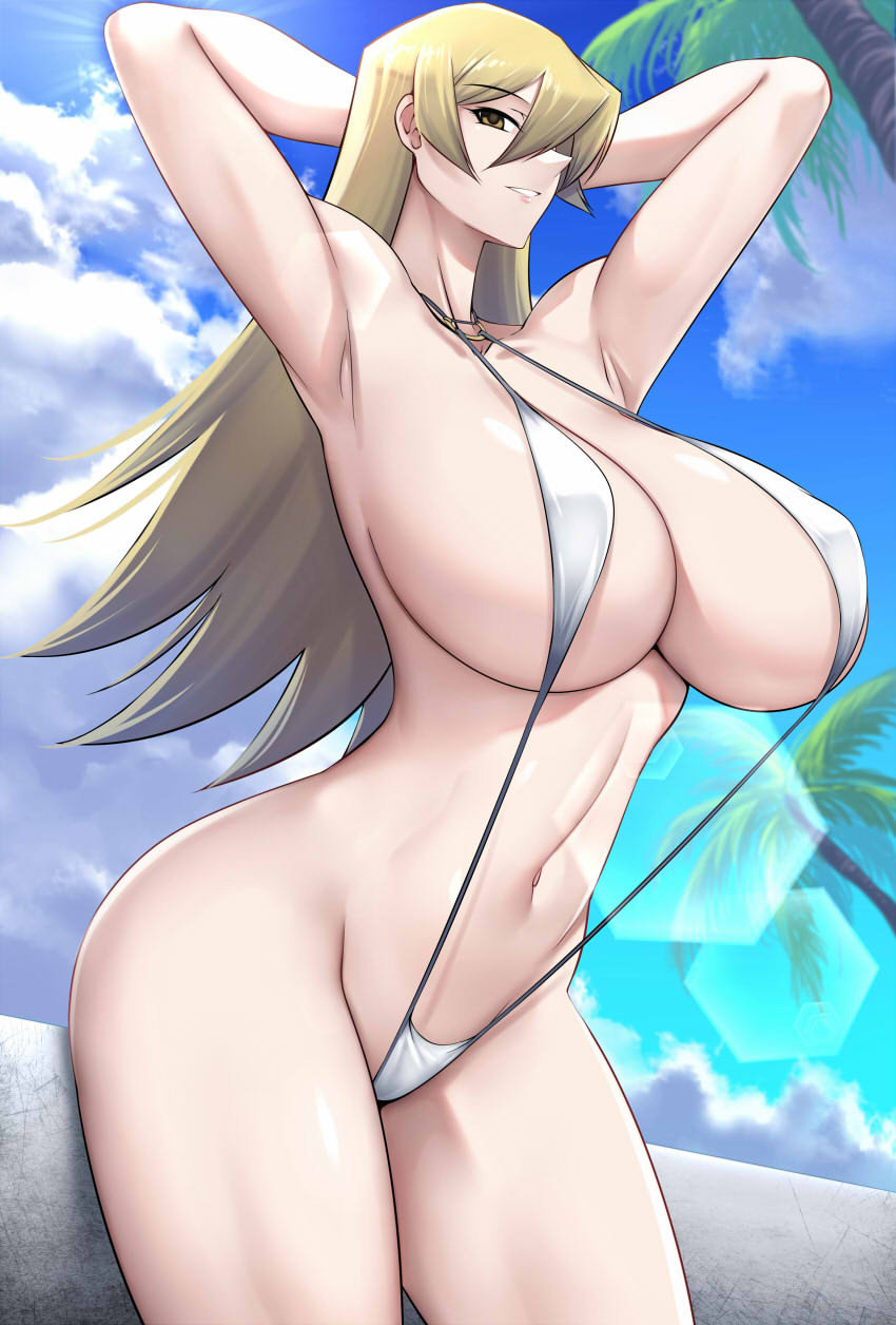 1girls, abdomen, absurd res, absurdres, alexis rhodes, armpits, arms up, beach, bikini, blonde hair, brainwashing, breasts, brown eyes, cleavage, empty eyes, evil smile, female, female only, haganef, happy trance, hi res, huge breasts, human sex toy, hypnosis, hypnotized, hypnotized female, hypnotized personality change, large breasts, lipstick, long hair, looking at viewer, looking down, low-angle view, mind control, navel, pose, revealing clothes, side view, sideboob, sling bikini, smile, solo, swimsuit, tagme, tenjouin asuka, unaware, unaware hypnosis, voluptuous, young, younger female, yu-gi-oh!, yu-gi-oh! gx