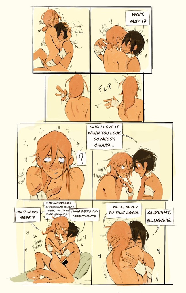 affectionate, artist request, bungo stray dogs, bungou stray dogs, censored, chuuya nakahara, dazai osamu, domestic, gay, gay male, hair bun, hair down, hair undone, hair up, male, nakahara chuuya, osamu dazai, penis, riding, riding penis, slice of life, wholesome, wholesome sex, yaoi