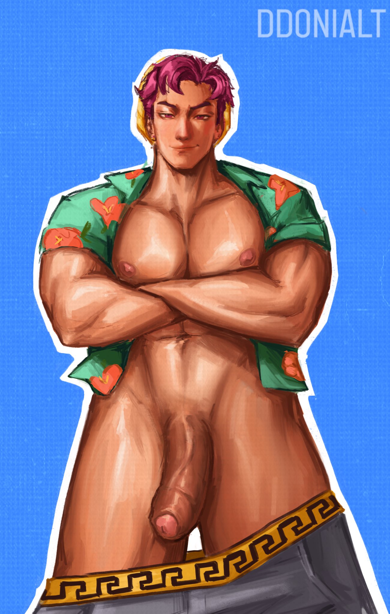 1boy, abby (kpop demon hunters), abs, beanie, beanie hat, chest, crossed arms, ddonialt, foreskin, kpop demon hunters, male, male only, nipples, no underwear, open shirt, pants down, penis, pink hair, saja boys, six pack, soft, solo, solo male, tagme, uncircumcised, uncircumcised penis, veins on cock, veins on dick, veiny cock, veiny dick, veiny penis