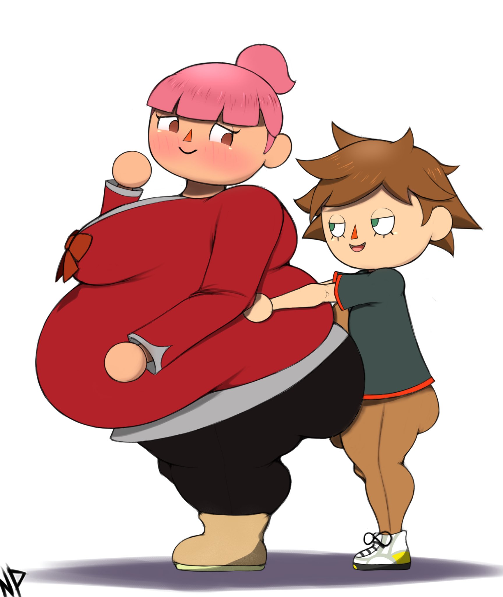 1boy, 1girls, 2025, alternate version available, animal crossing, animal crossing boy, animal crossing girl, aroused, bbw, big ass, big breasts, bigger female, blush, breasts, brown hair, chubby, chubby female, clothed, dry humping, erect penis, erection under clothes, fat ass, female, femboy, human only, humping, humping ass, looking back, male, nataliebum25, nintendo, obese female, only player, penis, pink hair, seductive look, shorter male, taller female, thick ass, thick legs, thick thighs, twink, villager (animal crossing)