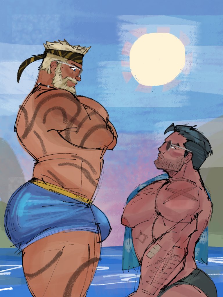 2boys, ass, bara, beard, big ass, big butt, big pecs, blonde hair, blonde-haired male, bubble ass, bubble butt, bulge, crossed arms, gay, huge ass, huge butt, large ass, large butt, male, male only, marvel, marvel comics, marvel rivals, muscular, muscular male, punisher (aqua arsenal), punisher (francis castle), punisher (marvel comics), punisher (marvel rivals), round ass, round butt, sprungtrapped, sunglasses, tattoo, thick ass, thick butt, thor (marvel rivals), thor (marvel), thor (series), thor (worthy waves), tight clothing, tight shorts, yaoi