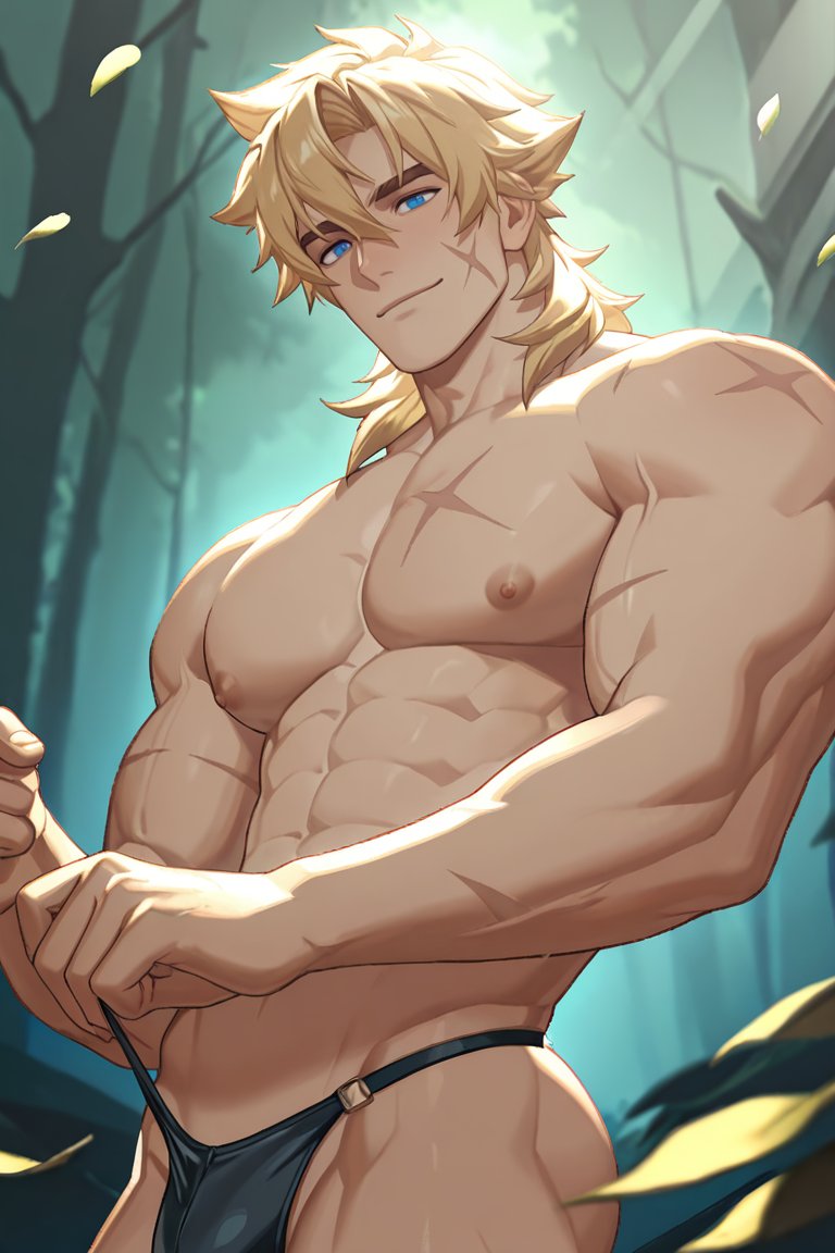ai generated, bara, gay, genshin impact, gorosett, male, male focus, male only, muscular, muscular male, varka (genshin impact), yaoi