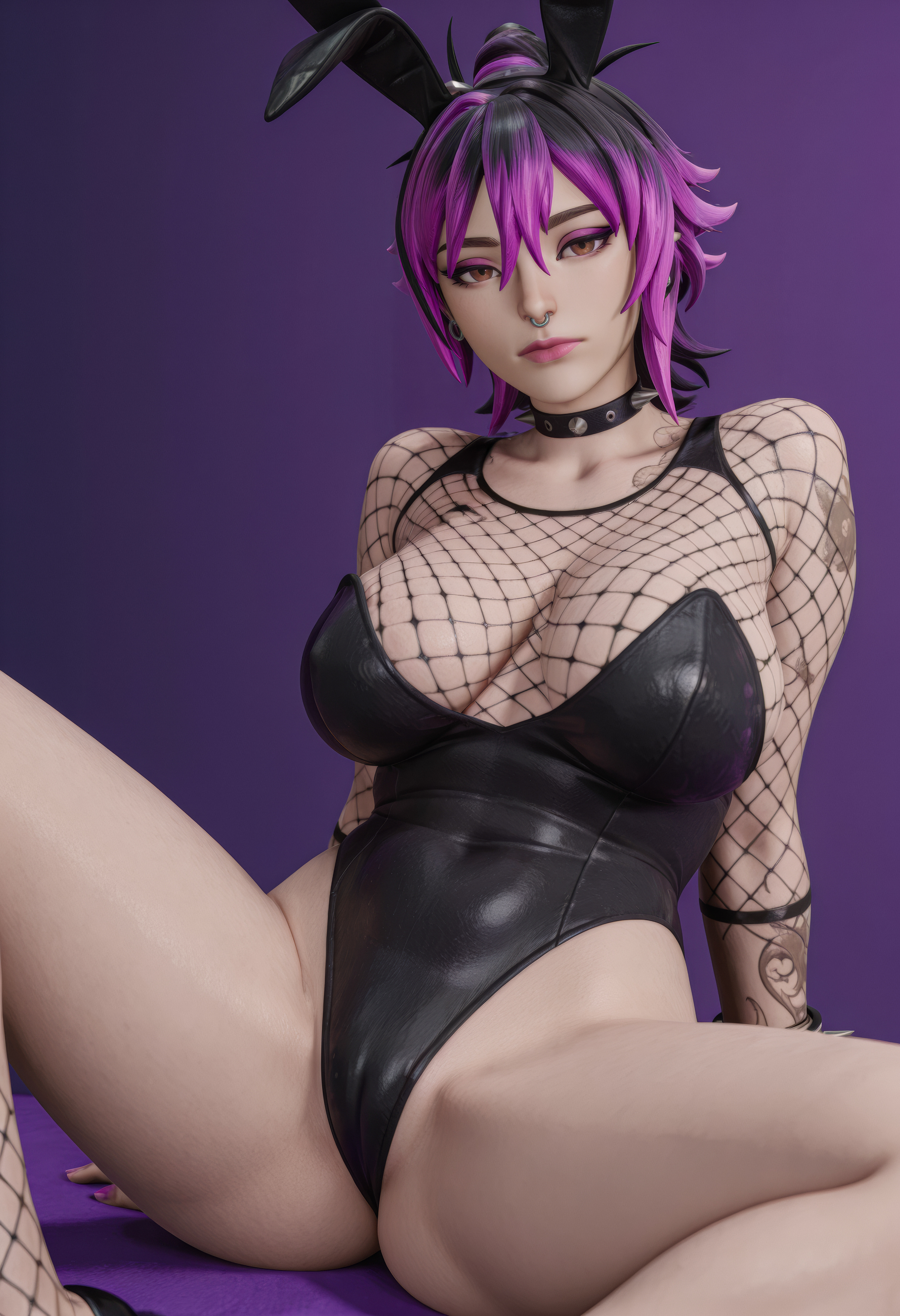 ai generated, female, fortnite, fortnite: battle royale, goth girl, juiceyarts, multicolored hair, phaedra (fortnite), playboy bunny, punk princess phaedra (fortnite), purple hair, self upload