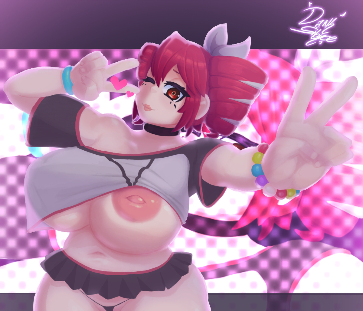 1girls, 2d, 2d (artwork), alternate costume, areola slip, areolae, artist signature, ass visible from the front, belly, big ass, big breasts, big nipples, big thighs, breasts, choker, chubby, chubby female, curvaceous, curvy, curvy female, curvy figure, darksilence art, detailed background, double v, exposed breasts, exposed nipples, exposed torso, female, female only, g-string, gigantic breasts, hair ornament, hairbow, heart, hearts around head, hips wider than shoulders, huge areolae, huge ass, huge breasts, huge nipples, huge thighs, ineffective skirt, inverted nipples, kasane teto, kasane teto (sv), large areolae, large ass, large breasts, large thighs, lips, lipstick, makeup, massive breasts, microskirt, miniskirt, navel, nipple slip, nipples, no bra, one eye closed, panties, peace sign, pink nipples, plump, plump ass, plump breasts, plump thighs, red eyes, red hair, see-through, see-through clothing, shirt, shirt lift, skimpy, skimpy clothes, skirt, solo, solo female, string panties, synthesizer v, thick thighs, thighs, thong, top heavy, twin drills, underboob, utau, venus body, voluptuous, voluptuous female, wide hips, wink, winking