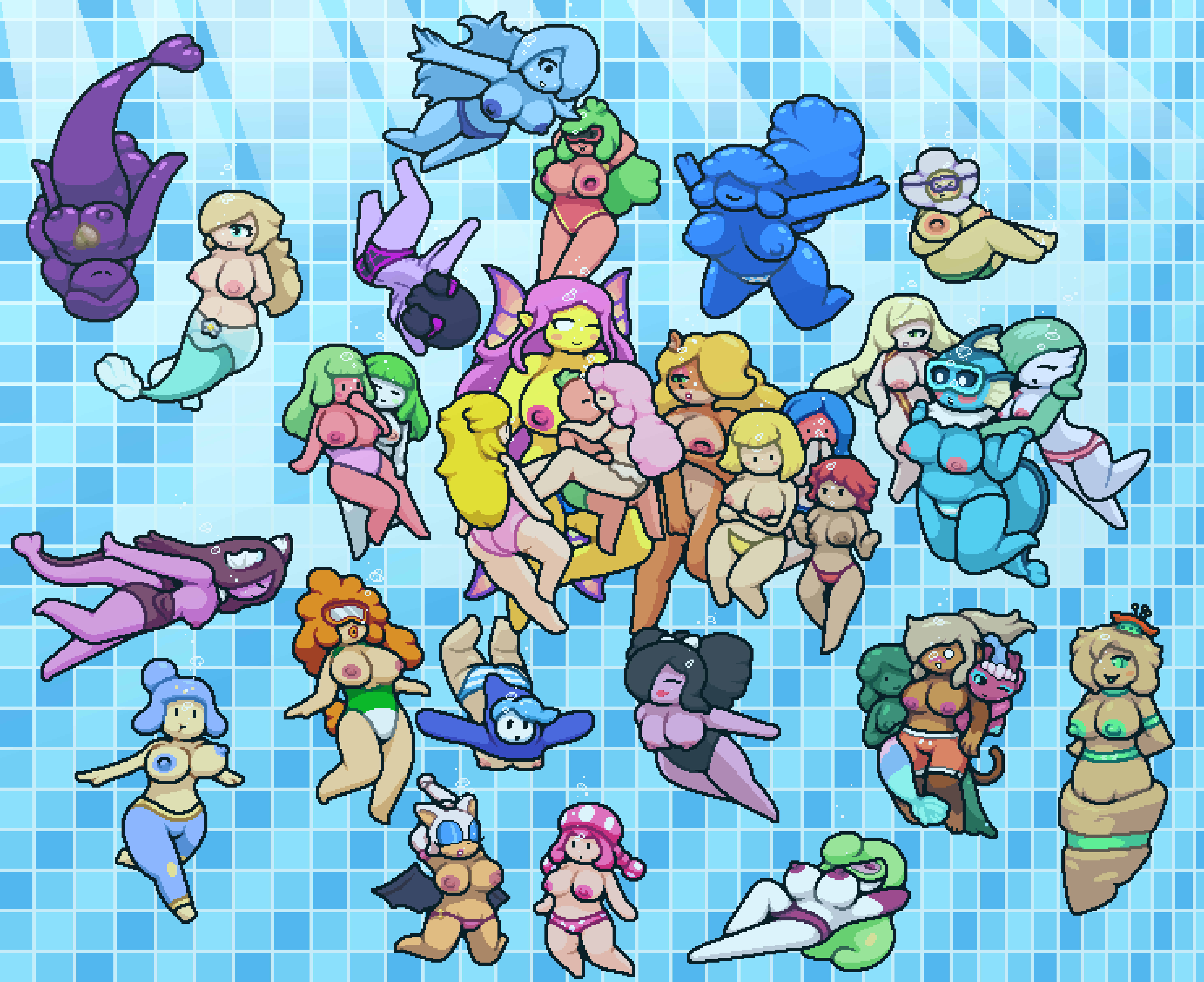 1boy, 32girls, admiral brickell, aliya (zxtomatofan), alternate version, anthro, aquamarine (okami tomato), bat, big ass, big breasts, bikini, bikini bottom, black sclera, blonde hair, bloons td 6, bloons tower defense, blue bikini, blue body, blue hair, blue raspberry (okami tomato), blurp, blurp girl (okami tomato), blush, blushing, breasts, btd6, bubble, bubbles, calamity mod, celebration, crash (series), edit, edited, empress of light, female, fish, flamberge (kirby), francisca (kirby), gardevoir, ginger, ginger female, ginger hair, goggles, gothitelle, green eyes, green hair, happy, happy wars, ice cream, ice cream humanoid, iris (okami tomato), jelly (okami tomato), kirby (series), laying back, lifeguard, lifeguard swimsuit, lusamine (pokemon), male, marina (okami tomato), mario (series), medicham, merfolk, mermaid, mermaid tail, mermonkey, mia (okami tomato), monkey, muffet, nami (okami tomato), obscured eyes, okami tomato, orange lips, orange lipstick, pink hair, pink skin, plant girl, pokemon, pokemon (species), polka dot bikini, pool, princess dayzee (okami tomato), princess peach, princess rosalina, princess tomato (okami tomato), rare sand elemental, red bikini, red body, red hair, red skin, rouge the bat, sand elemental (terraria), sardine (okami tomato), shiny pokemon, shy gal, slime, slime girl, slime monster, sling bikini, slingshot swimsuit, sonic (series), sonic the hedgehog (series), spider web bikini, spider web print, striped bikini, sunbeam, super mario galaxy, swimming, swimming pool, swimsuit, tail, tara (zxtomatofan), tawna bandicoot, terraria, the three mage sisters, tnt crate bikini, toadette, tomato, tomato (okami tomato), topless, topless female, tsareena, undertale, undertale (series), underwater, vaporeon, water, white eyes, wholesome, wind elemental (happy wars), yellow bikini, yellow skin, zan partizanne, zxtomatofan