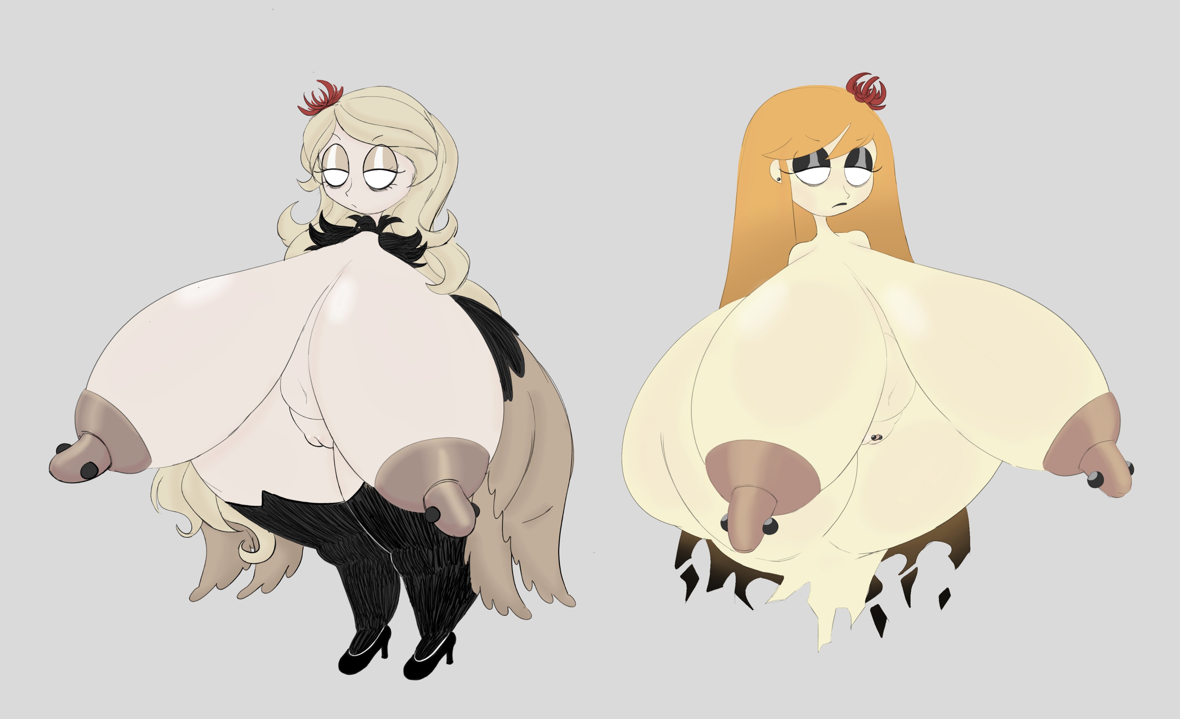 2d, 2girls, abigail carter, aged up, allagainstyou, blank eyes, blonde hair, breasts, chubby, don't starve, don't starve (series), evil, female, female only, fur cloak, ghost, goth, heels, huge ass, huge breasts, hyper, klei entertainment, naked, pierced nipples, puffy nipples, puffy pussy, pussy, shortstack, siblings, sister, sisters, stockings, thick thighs, wendy carter, white eyes