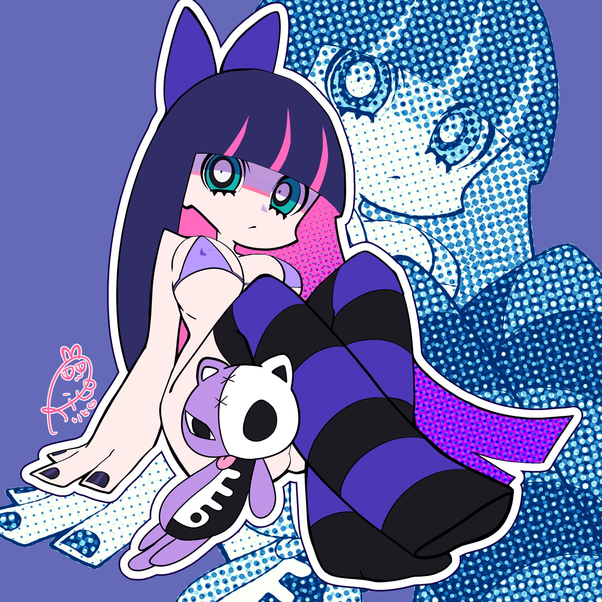 bikini top, breasts, female, large breasts, nipples, nipples visible through bikini, panty & stocking with garterbelt, rito1/2, stocking anarchy, tagme