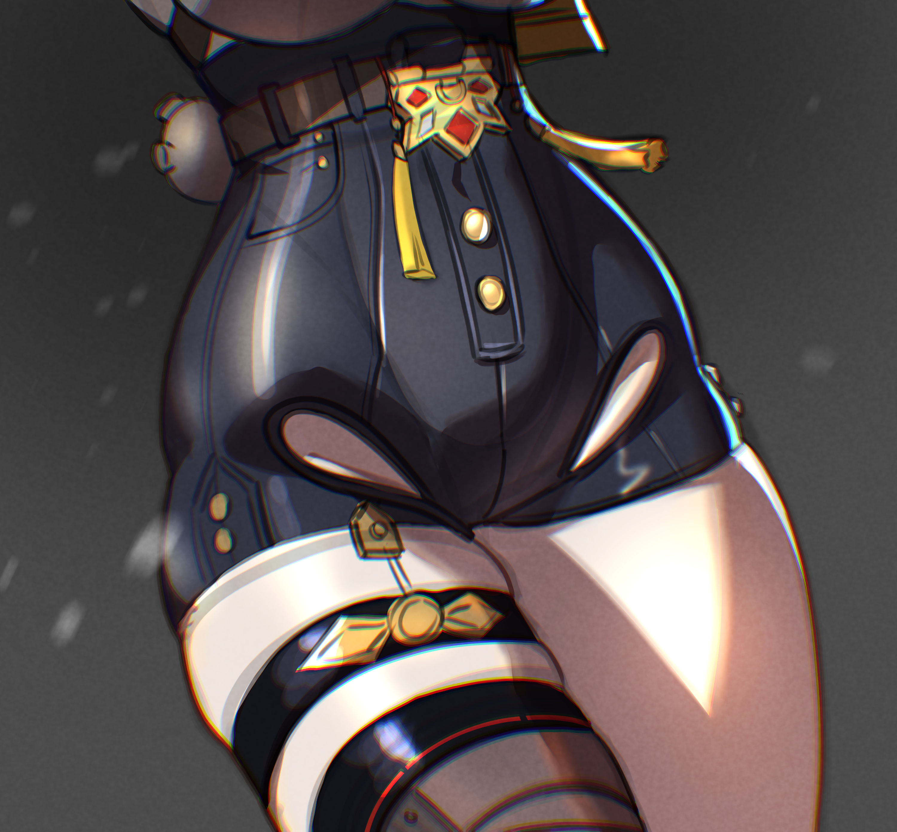 1girls, artist request, asymmetrical legwear, child bearing hips, female, female only, hip focus, hips, hoyoverse, light skin, light-skinned female, mihoyo, tagme, thick, thick thighs, thigh focus, thighs, wide hips, yixuan (zenless zone zero), zenless zone zero