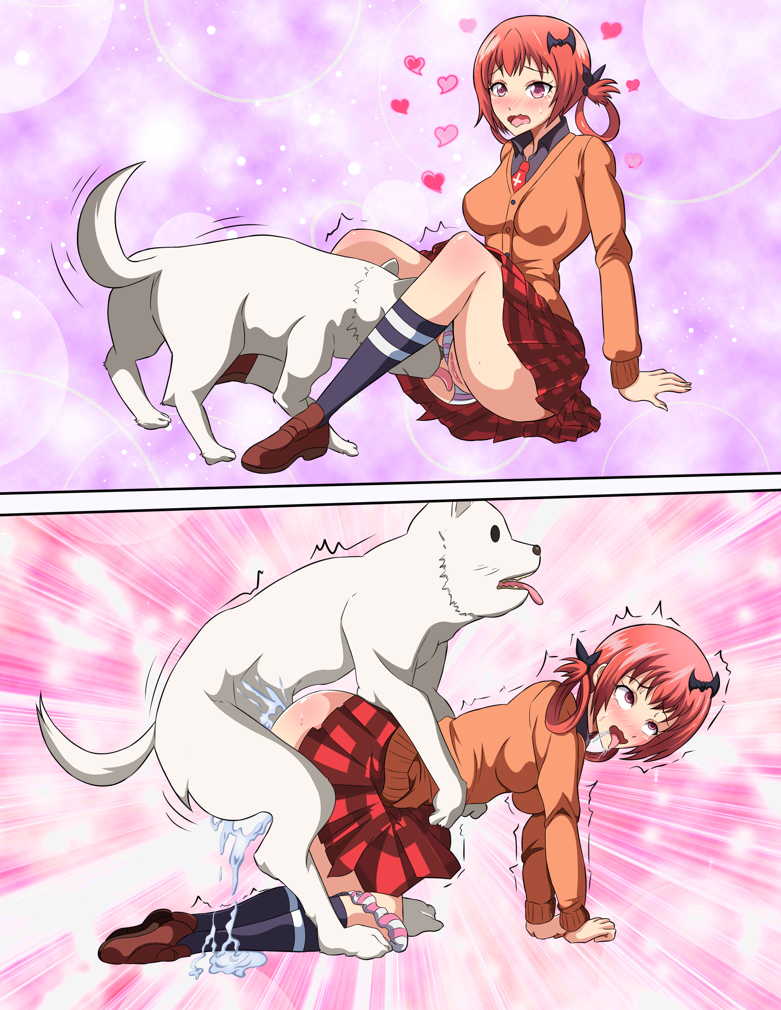 1boy, 1girls, ahe gao, all fours, breasts, canid, canine, canine on human, canis, cum, cum in pussy, cum inside, cunnilingus, doggy style, domestic dog, excessive cum, female, female on feral, femsub, feral, feral dominating human, feral on female, feral on human, feral penetrating, feral penetrating human, flowingfist, fucked silly, gabriel dropout, heart, human female, human on feral, human penetrated, licking, licking pussy, long hair, looking pleasured, loving it, male, male/female, medium breasts, medium hair, open mouth, open smile, orgasm, orgasm face, pale-skinned female, pussy, red eyes, red hair, rolling eyes, saliva, saliva trail, satanichia kurumizawa mcdowell, school uniform, schoolgirl, schoolgirl uniform, sex, sitting, skirt, submissive human, tongue, tongue out, trembling, zoophilia