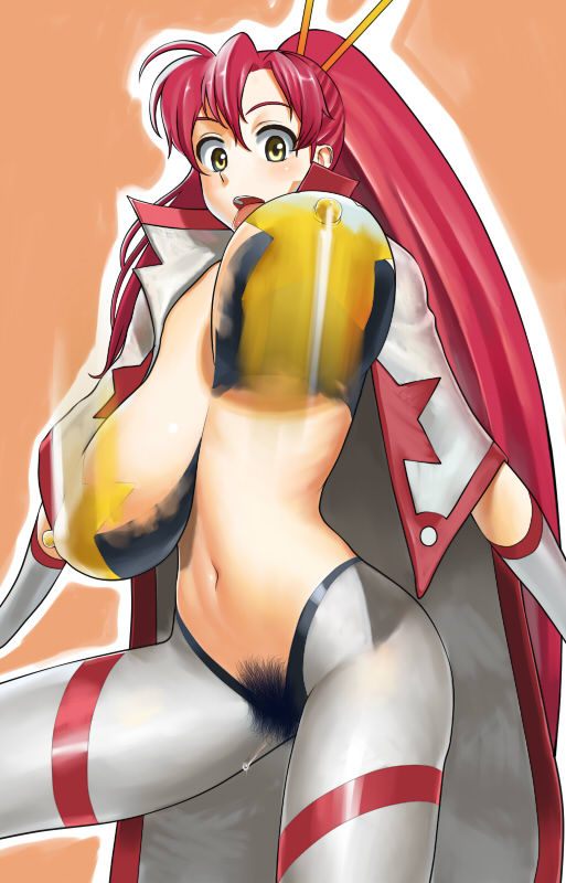 1girls bounce bouncing_breasts breasts clothing false_clothes female female_only gainaxing huge_breasts long_hair nagara-ya open_clothes open_mouth open_shirt ponytail pubic_hair red_hair shirt solo space_yoko tengen_toppa_gurren-lagann tengen_toppa_gurren_lagann tied_hair tongue unaligned_breasts yellow_eyes yoko_littner