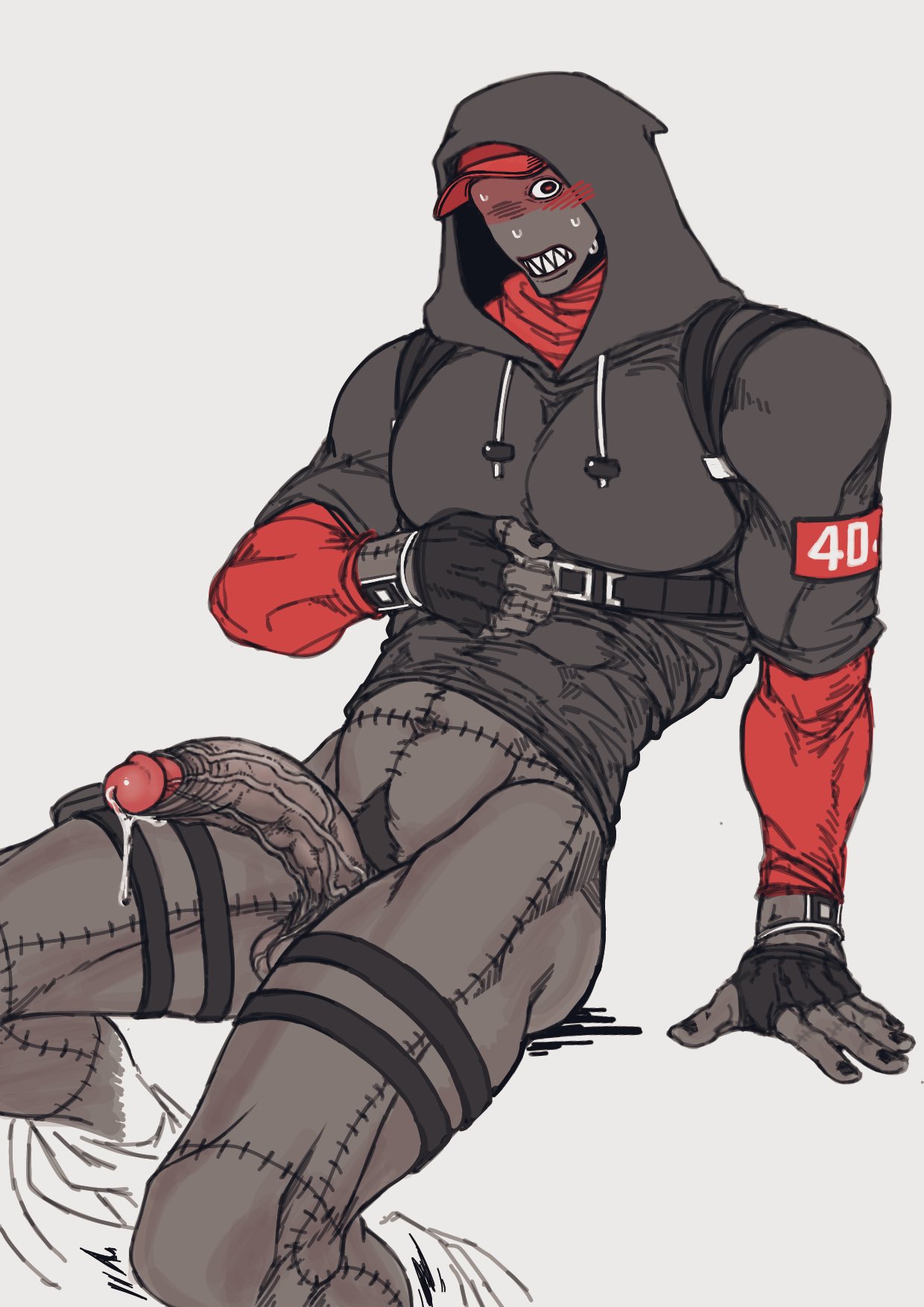 abs, abstractrashpp, after masturbation, after orgasm, blush, blushing at viewer, clothed, clothes, cum drip, gay, gay male, half-erect, male, male only, monsterxmediator, muscles, muscular, muscular male, nauseaxe 404, partially clothed, pointy teeth, sharp teeth, solo, solo focus, solo male, stitched, stitches, yaoi