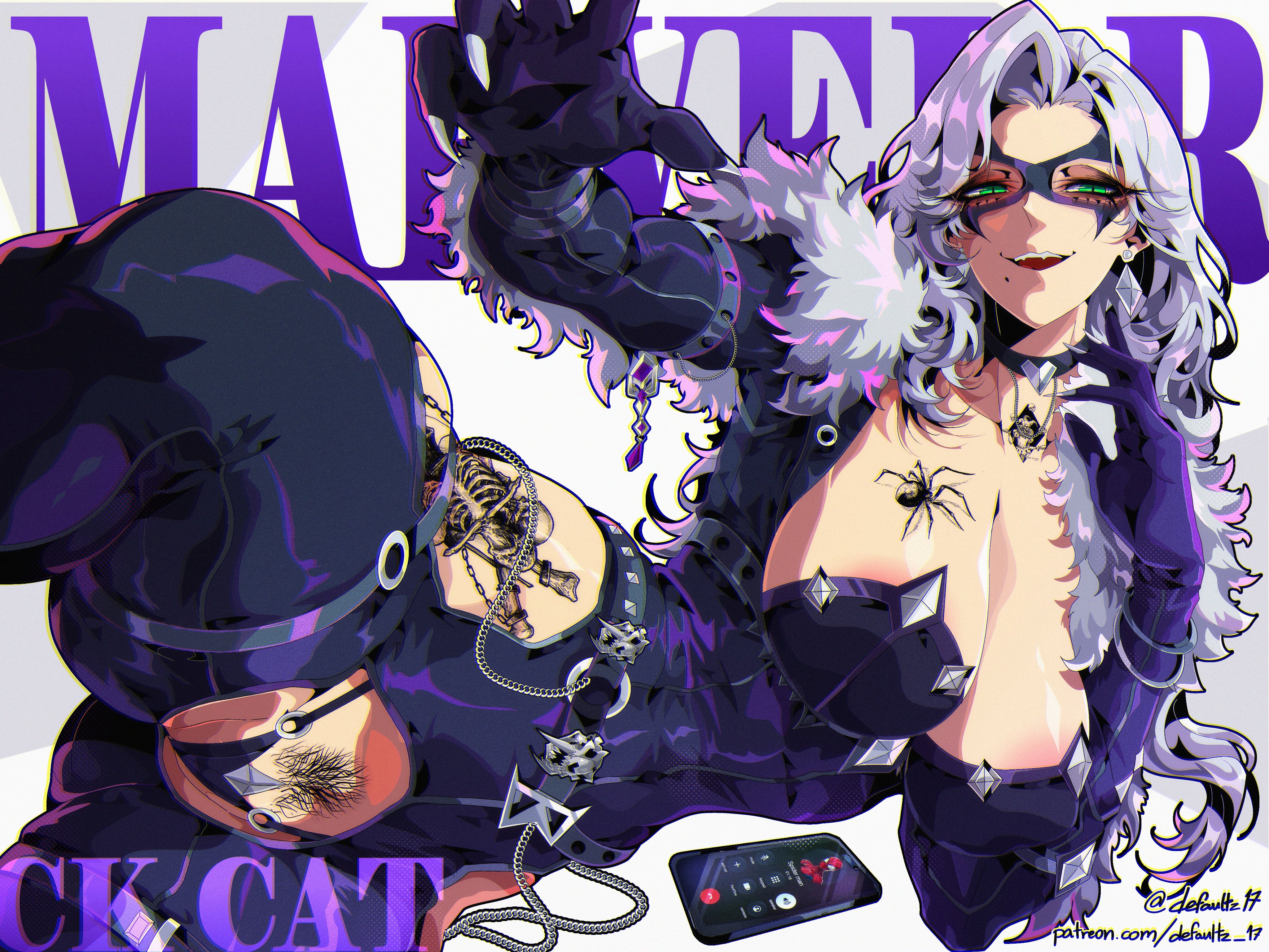 1girls, 2026, 2d, alluring, big breasts, black cat (marvel rivals), black cat (marvel), bodysuit, breasts, bursting breasts, choker, clothed, collar, color, colored, curvaceous, curvaceous body, curvaceous female, curvaceous figure, curvaceous hips, curvy, curvy body, curvy female, curvy figure, curvy hips, defaultz 17, domino mask, enticing, eyemask, felicia hardy, female, fully clothed, green eyes, high resolution, highres, hips, hourglass figure, huge breasts, large breasts, light skin, light-skin, light-skinned female, long hair, looking at viewer, marvel, marvel comics, marvel rivals, mask, masked, masked female, massive breasts, panties, peter parker, phone, phone call, pinup, pubic hair, seducing, seductive, seductive look, seductive pose, skin tight, solo, solo female, spider, spider-man, spider-man (series), superheroine, tattoo, teasing, teasing viewer, temptation, tempting, tempting viewer, thick, thick breasts, thick hips, thick thighs, tight clothes, tight clothing, voluptuous, voluptuous female, white fur, white hair, wide hips