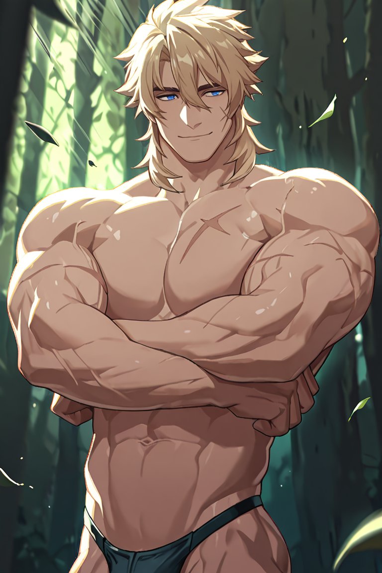ai generated, bara, gay, genshin impact, gorosett, male, male focus, male only, muscular, muscular male, varka (genshin impact), yaoi