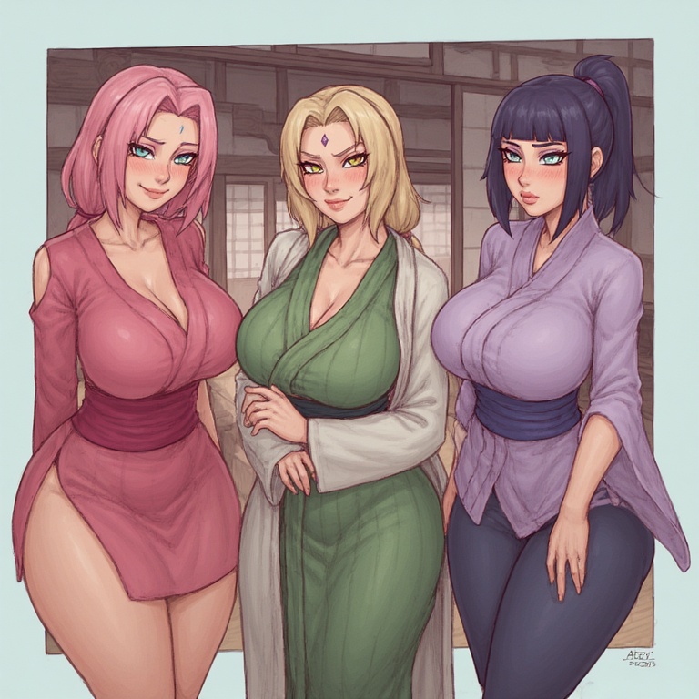 3girls, ai generated, big ass, big breasts, black hair, blonde hair, boruto: naruto next generations, breasts, female, female only, haruno sakura, hyuuga hinata, milf, multiple females, multiple girls, naruto (series), pink hair, sakura haruno, tsunade, uchiha sakura, uzumaki hinata