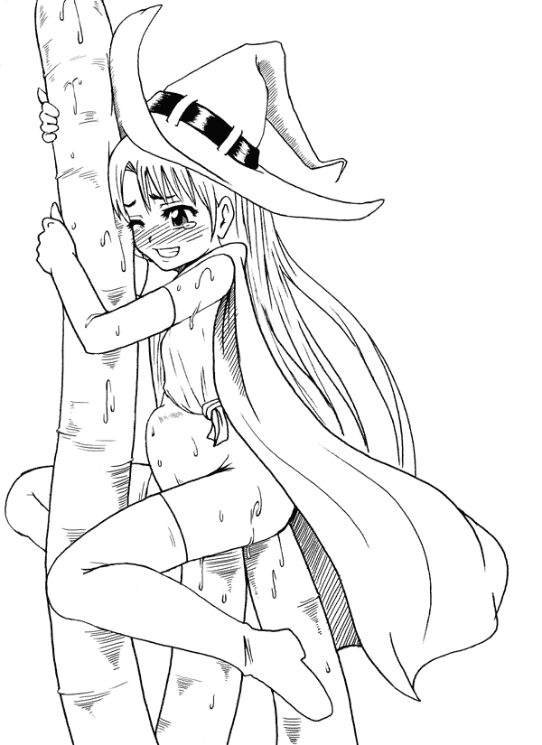 1girls cape consensual_tentacles female flat_chest footwear hat insertion large_insertion long_hair mayonaise mayonnaise_(ringo_gakuen) monochrome original smile socks stomach_bulge straddle straight_hair tears tentacle tentacle_on_female thighhighs wink witch