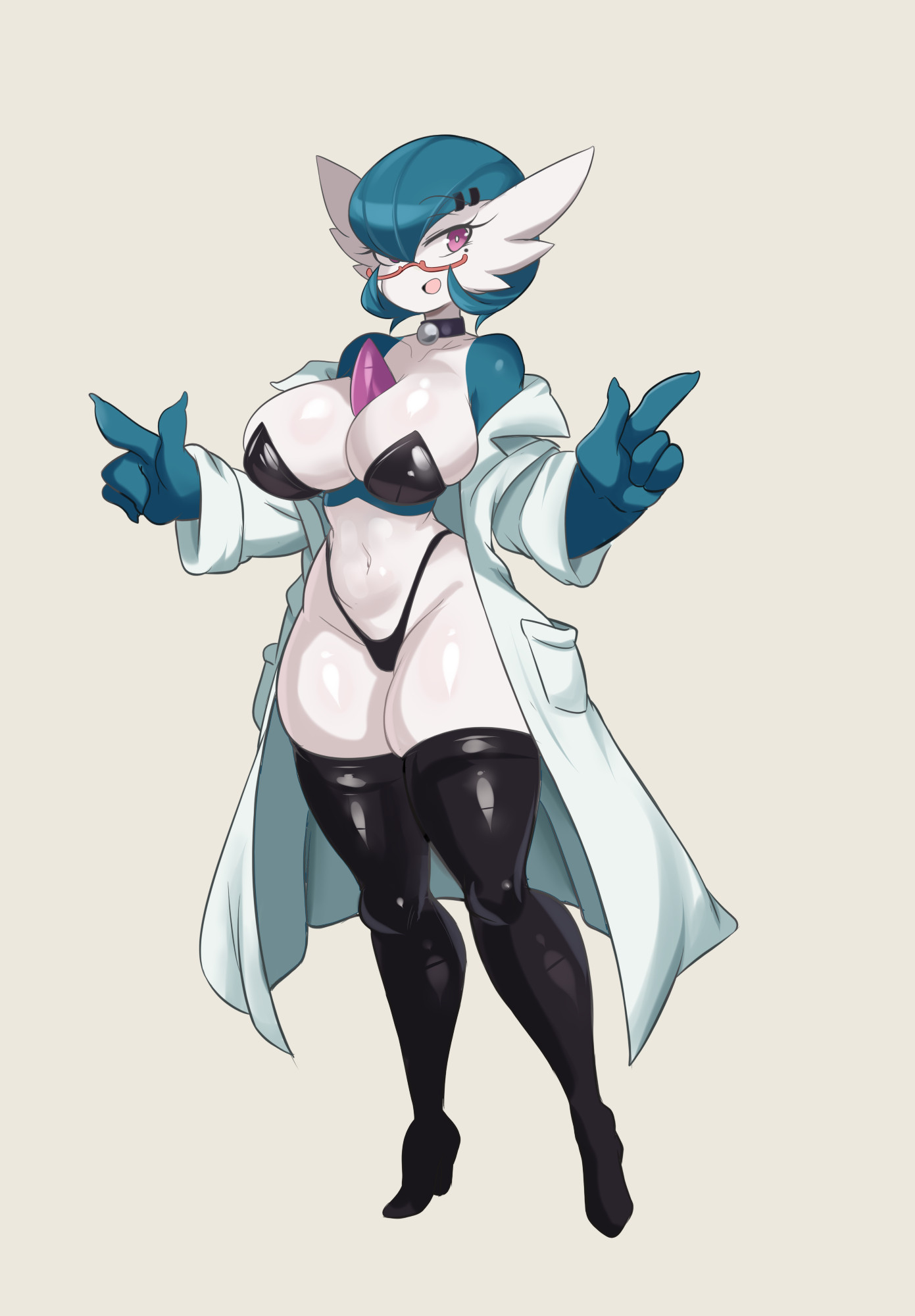 big breasts, breasts, cleavage, dr. voir, female, gardevoir, huge breasts, lucyfercomic, pokemon, pokemon (species), thick thighs, thighhighs, wide hips