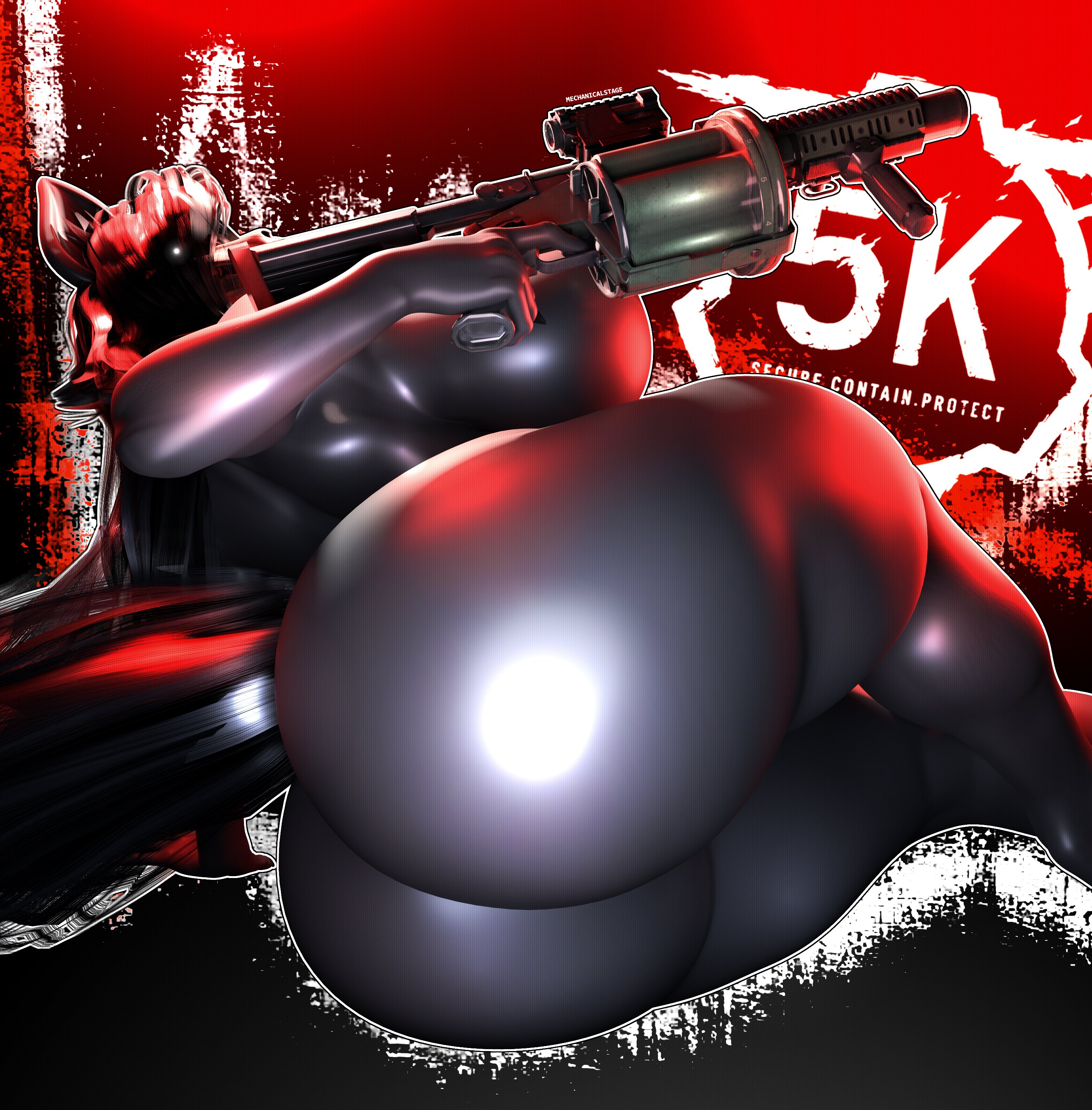 1girls, 3d, ass, ass focus, big breasts, breasts, fat ass, female, grenade launcher, huge ass, huge breasts, mal0, malo, mechanicalstage, scp foundation, scp-1471, scp-1471-a, scp-1471-a (scrag), skull head, solo, tagme, thick ass, thick thighs