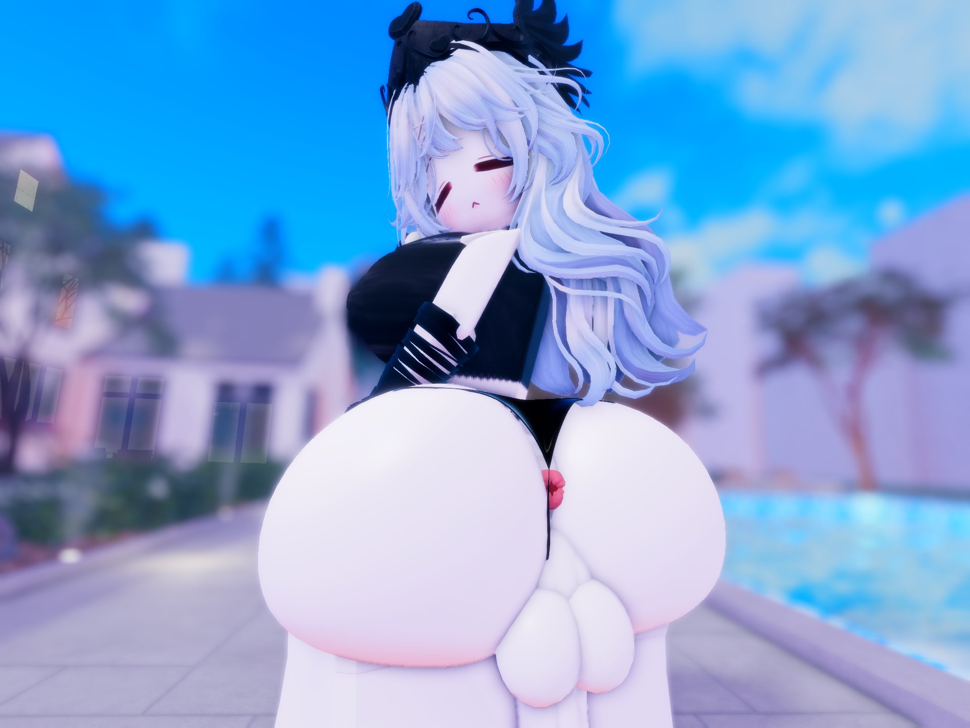 1futa, 3d, alternate version available, anus, anus peek, ass, ass focus, asshole behind thong, big ass, big breasts, blue hair, breasts, clothing, donquiotedd, female, futa focus, futa only, futanari, intersex, roblox, roblox avatar, robloxian, self upload, solo, thick ass, thick thighs, voluptuous female, white body