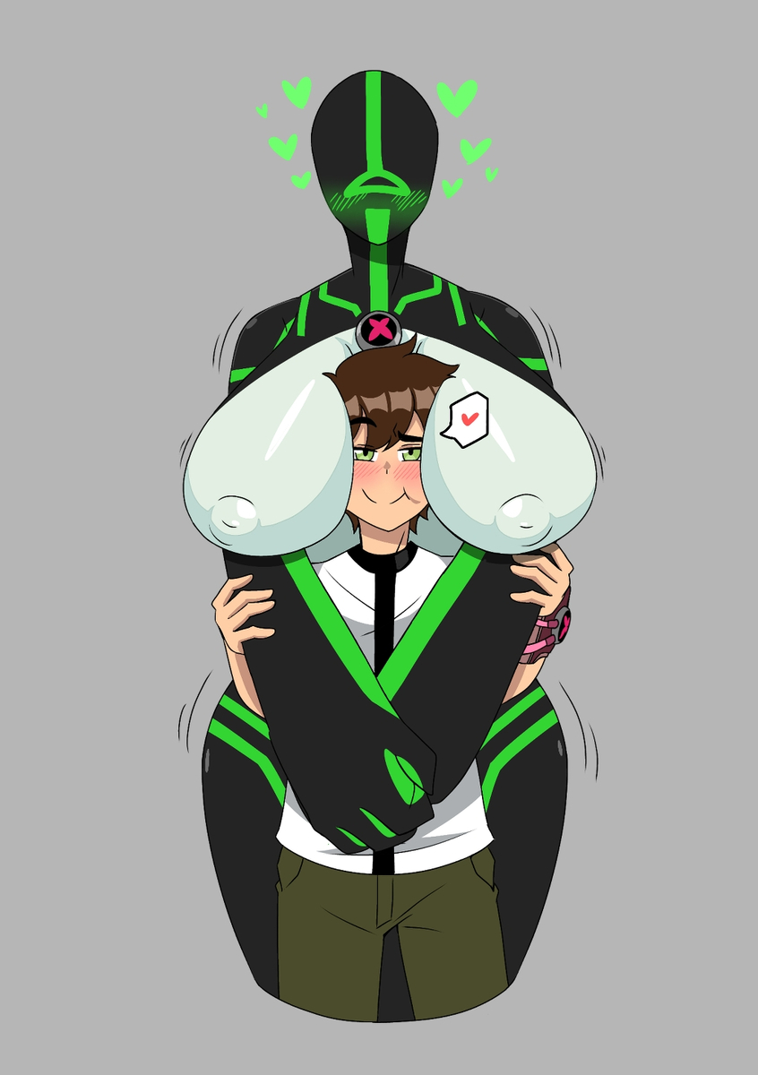 1boy1girl, alex103, alien, alien girl, ben 10, ben tennyson, breasts, chaquetrix, female, head between breasts, male, straight, upgrade (ben 10)