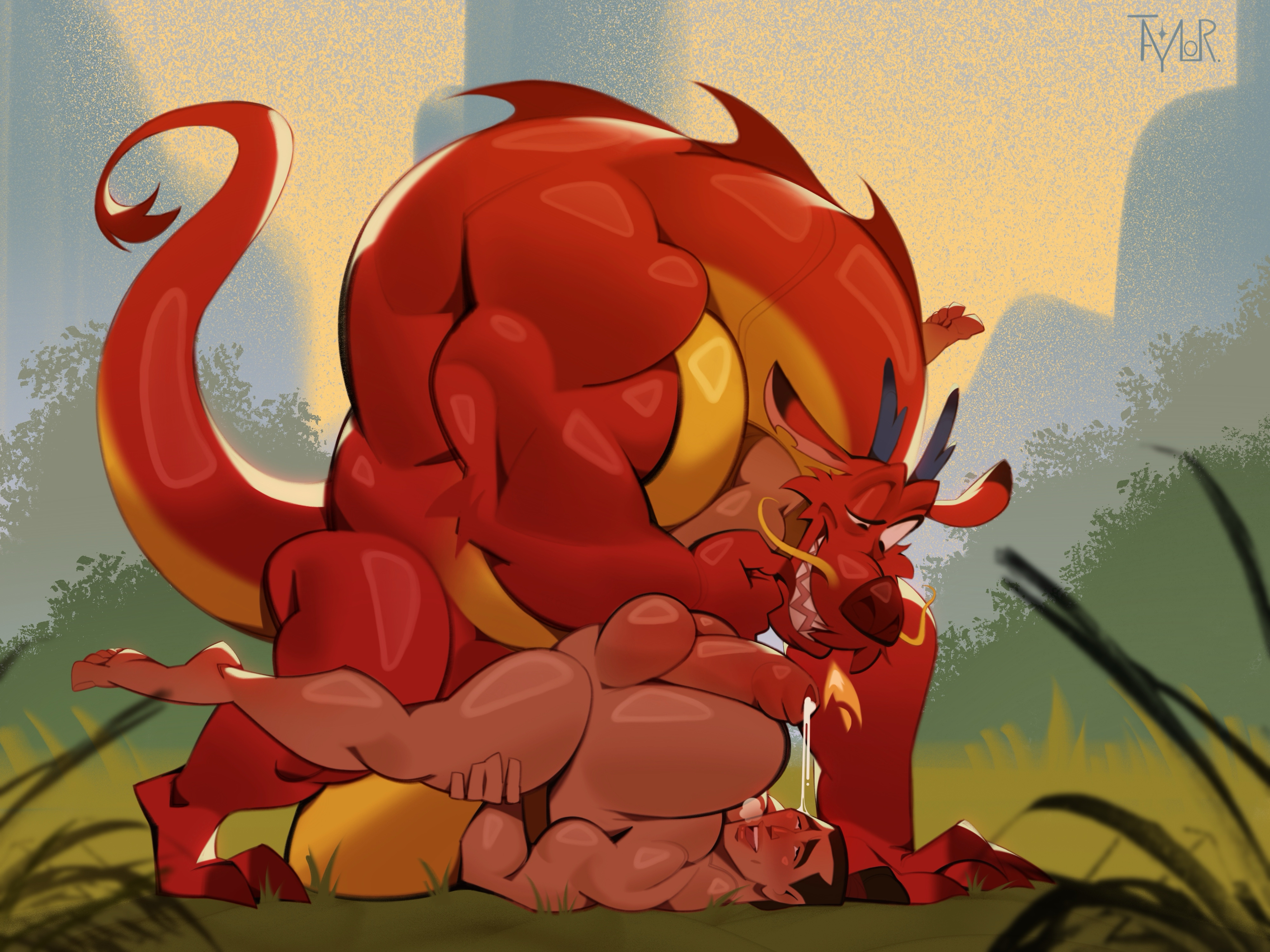 anal, anal sex, anthro, anthro on human, anthro penetrating, bara, cumming from anal sex, dragon, feral on human, gay, gay anal, gay sex, general li, li shang, male, male only, mulan (1998 film), muscles, muscular, muscular male, mushu, taylorstoneart, yaoi