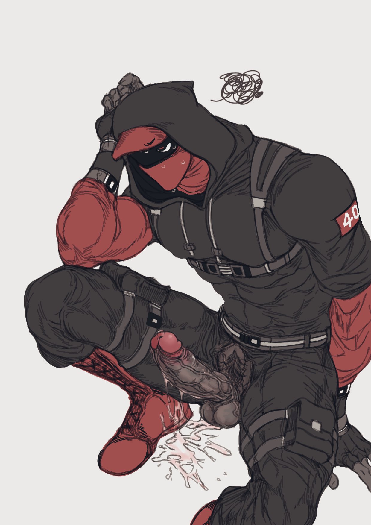 abs, abstractrashpp, after orgasm, bandana, bandana over mouth, black hoodie, boots, cap, clothed, clothed sex, cock, cum, cum drip, cum on boots, cum on floor, exposed penis, fingerless gloves, frustrated, gay, gay male, hood, hood up, hooded, hooded male, hoodie, male, male only, masked, masked male, monsterxmediator, muscles, muscular, muscular male, nauseaxe 404, penis, penis out, pubic hair, red bandana, red cap, shoes, solo, solo focus, solo male, yaoi