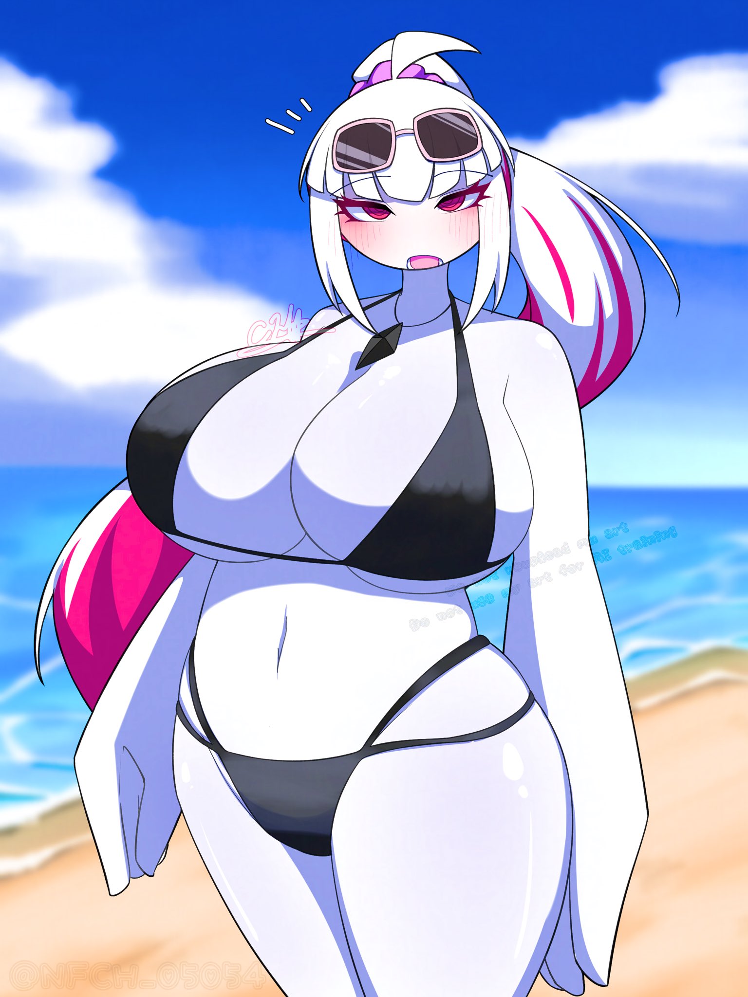 1girls, beach, beach girl, blush, blushing at viewer, breasts, female, friday night funkin, friday night funkin mod, friday night funkin: entity, large breasts, nfch 05054, nikusa (sugarratio), solo, solo female, tagme