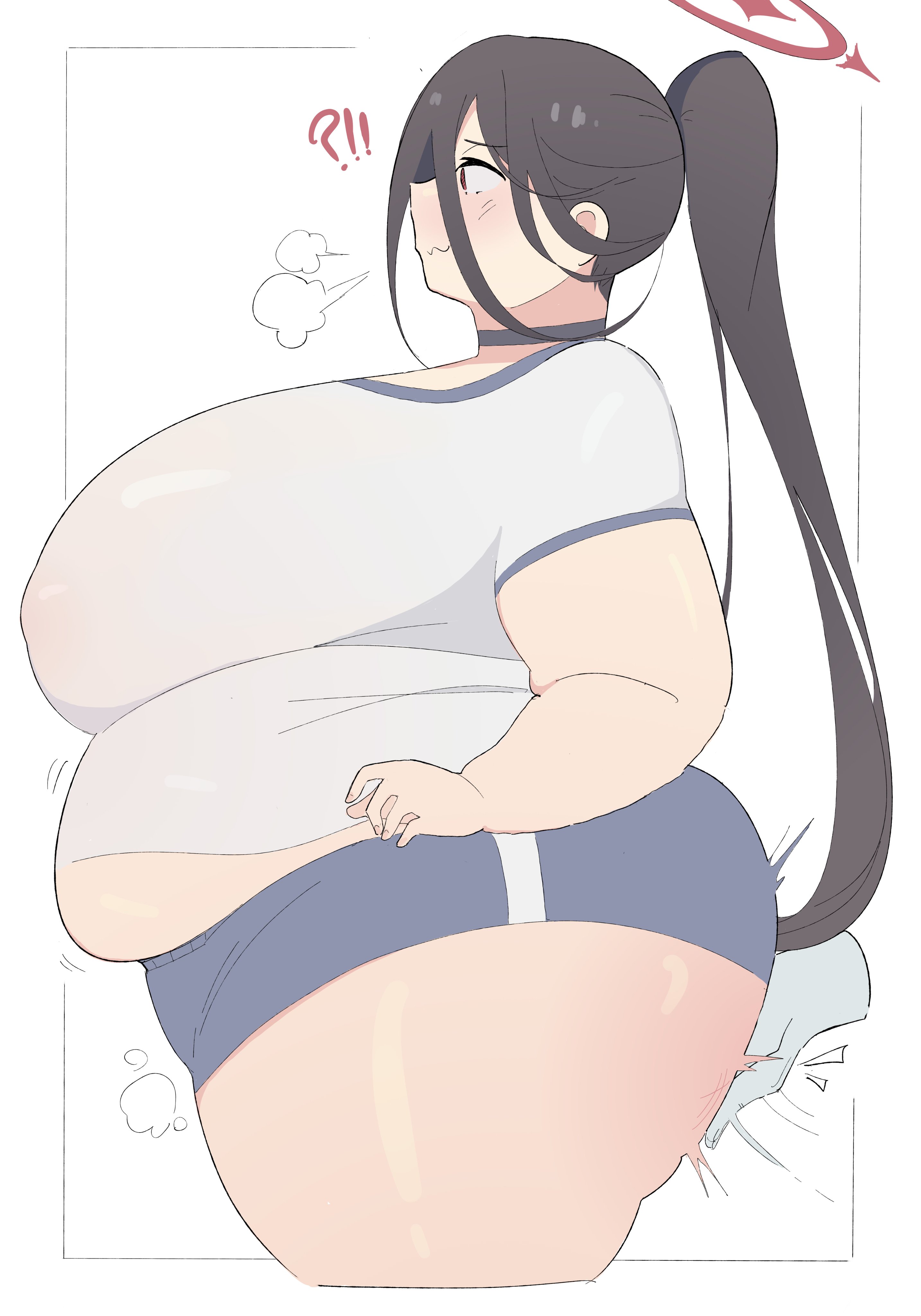 1girls, ass, ass grab, bbw, blue archive, breasts, female, female only, hasumi (blue archive), huge ass, huge breasts, human, napolitane, overweight, overweight female, side view, spanking