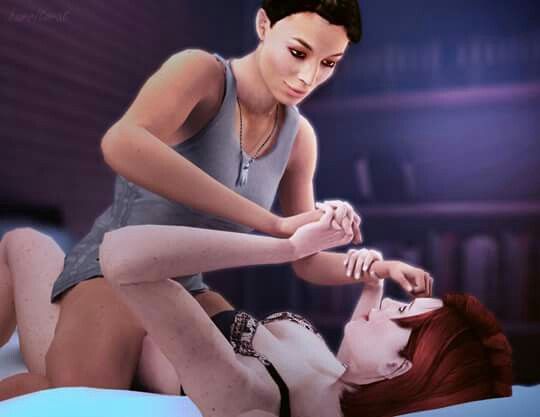 2girls 3d 3d_(artwork) ashley_williams clothed commander_shepard dark_hair dog_tags dressed female female_on_top female_only femshep indoors jane_shepard laced_fingers mass_effect playful red_hair smile straddling wrestling