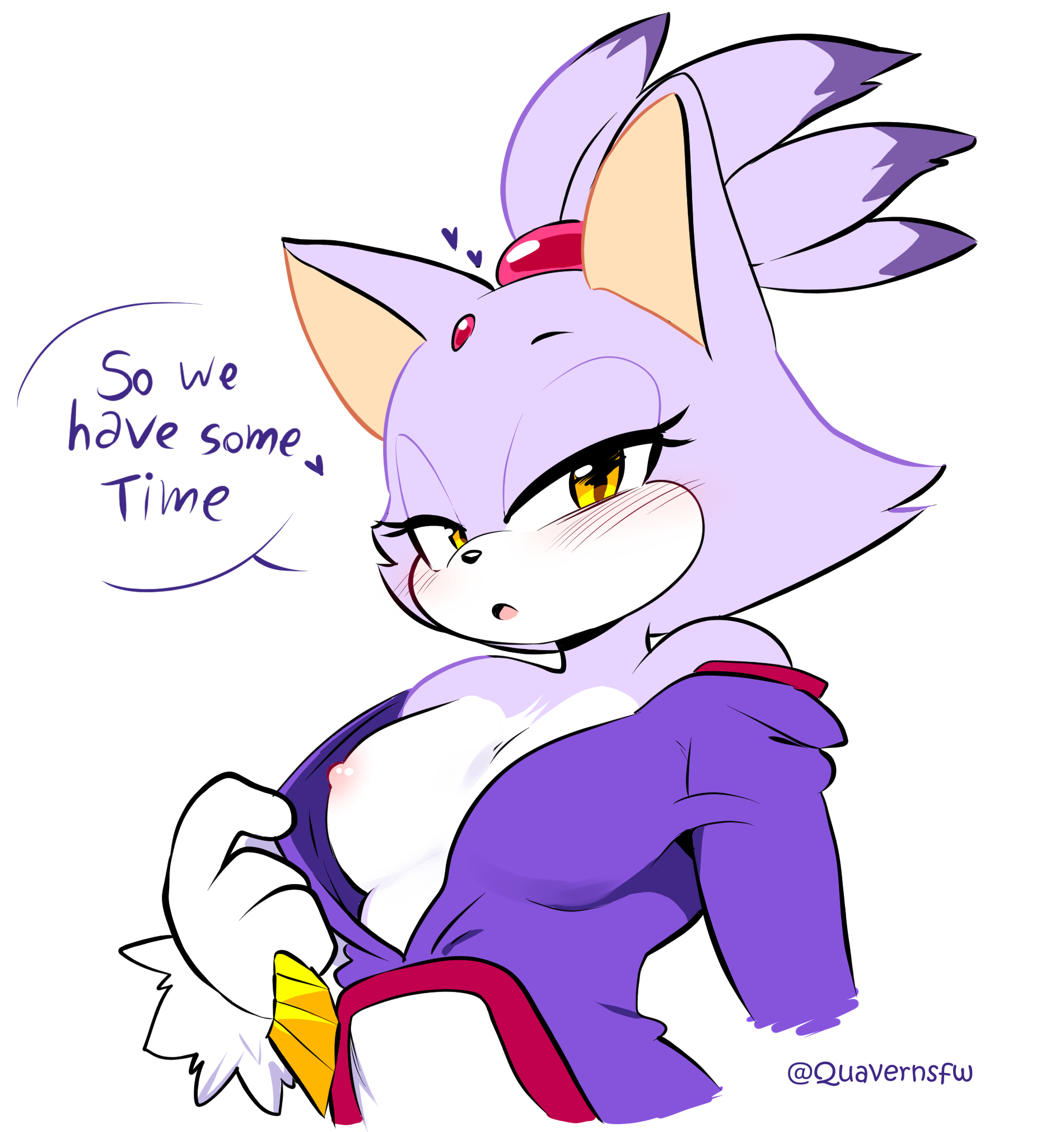 2025, anthro, areola, bedroom eyes, blaze the cat, blush, breasts, clothed, clothing, domestic cat, felid, feline, felis, female, fur, gloves, handwear, heart symbol, hi res, looking at viewer, mammal, multicolored body, multicolored fur, narrowed eyes, nipples, open mouth, purple body, purple fur, purple hair, quavernsfw, seductive, sega, simple background, solo, sonic (series), sonic the hedgehog (series), talking to viewer, two tone body, two tone fur, white body, white fur, yellow eyes