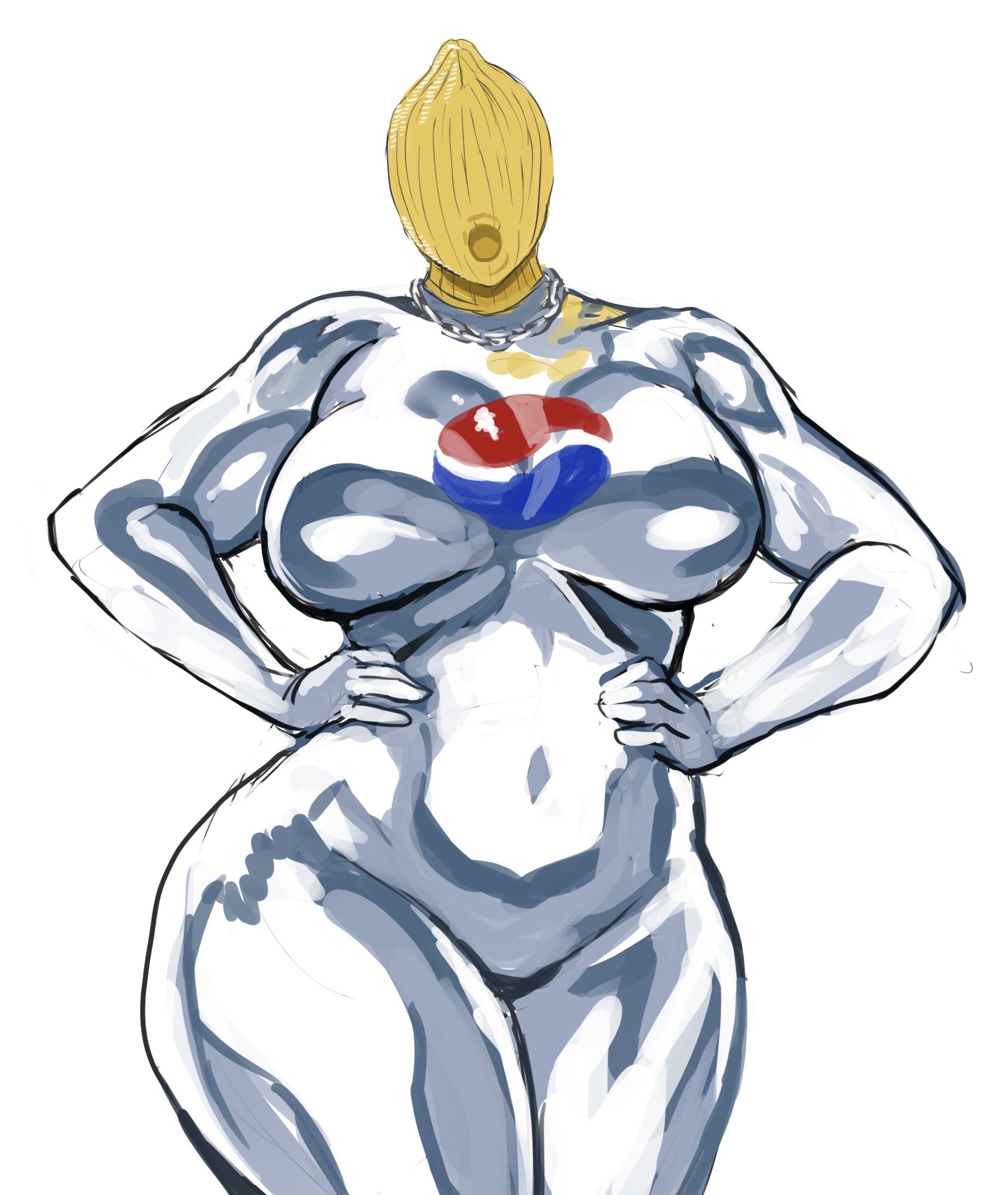 1girls, breasts, female, huge breasts, masked female, pepsi, pepsiwoman, shiibara tetsu, thick thighs