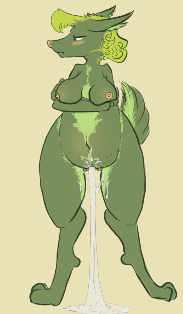 2013 anthro bashfulsprite canine cum cum_leaking female inflation inflation mammal