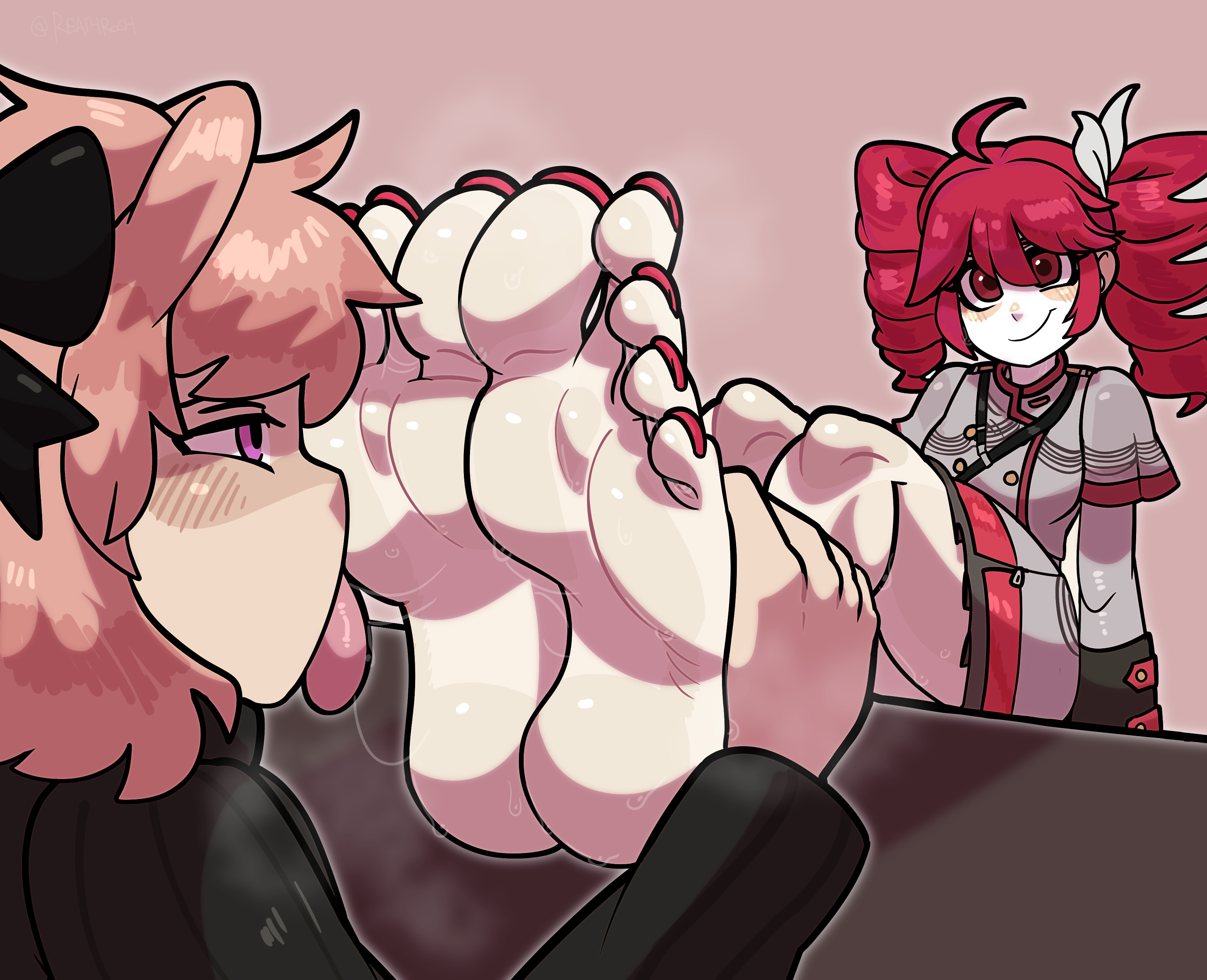 1boy, 1girls, 2026, 2d, 2d (artwork), astolfo (fate), crossover, fanloid, fate (series), feet fetish, foot fetish, foot focus, kasane teto, kasane teto (sv), reathroch, synthesizer v, utau, vocaloid