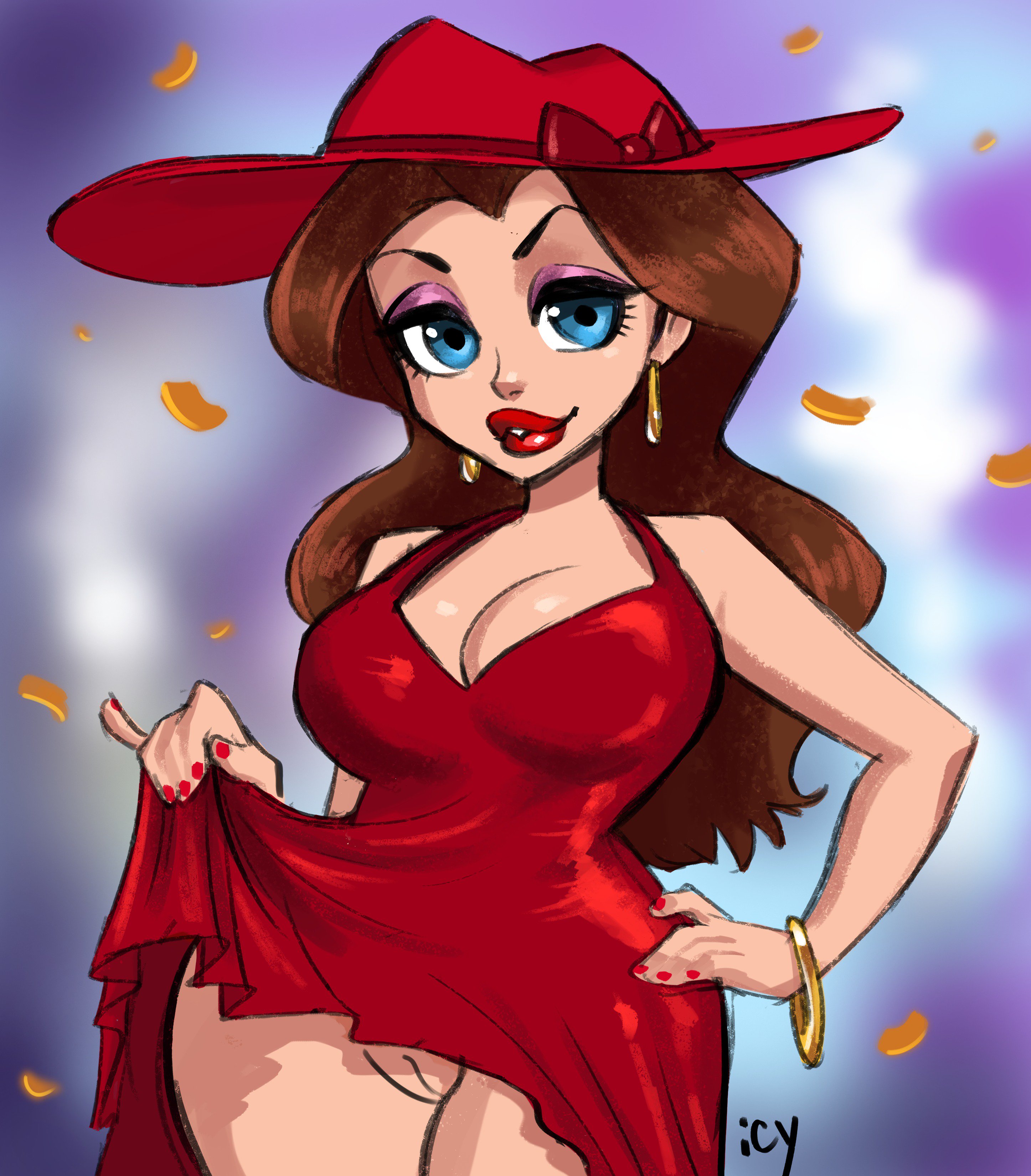 1girls, big breasts, big lips, bimbo, bracelet, breasts, cleavage, dress lift, earrings, female, female only, fingernails, hourglass figure, innie pussy, iseenudepeople, long brown hair, looking at viewer, mario (series), nintendo, no panties, pauline, pussy, seductive, solo, super mario odyssey, vagina, wide hips