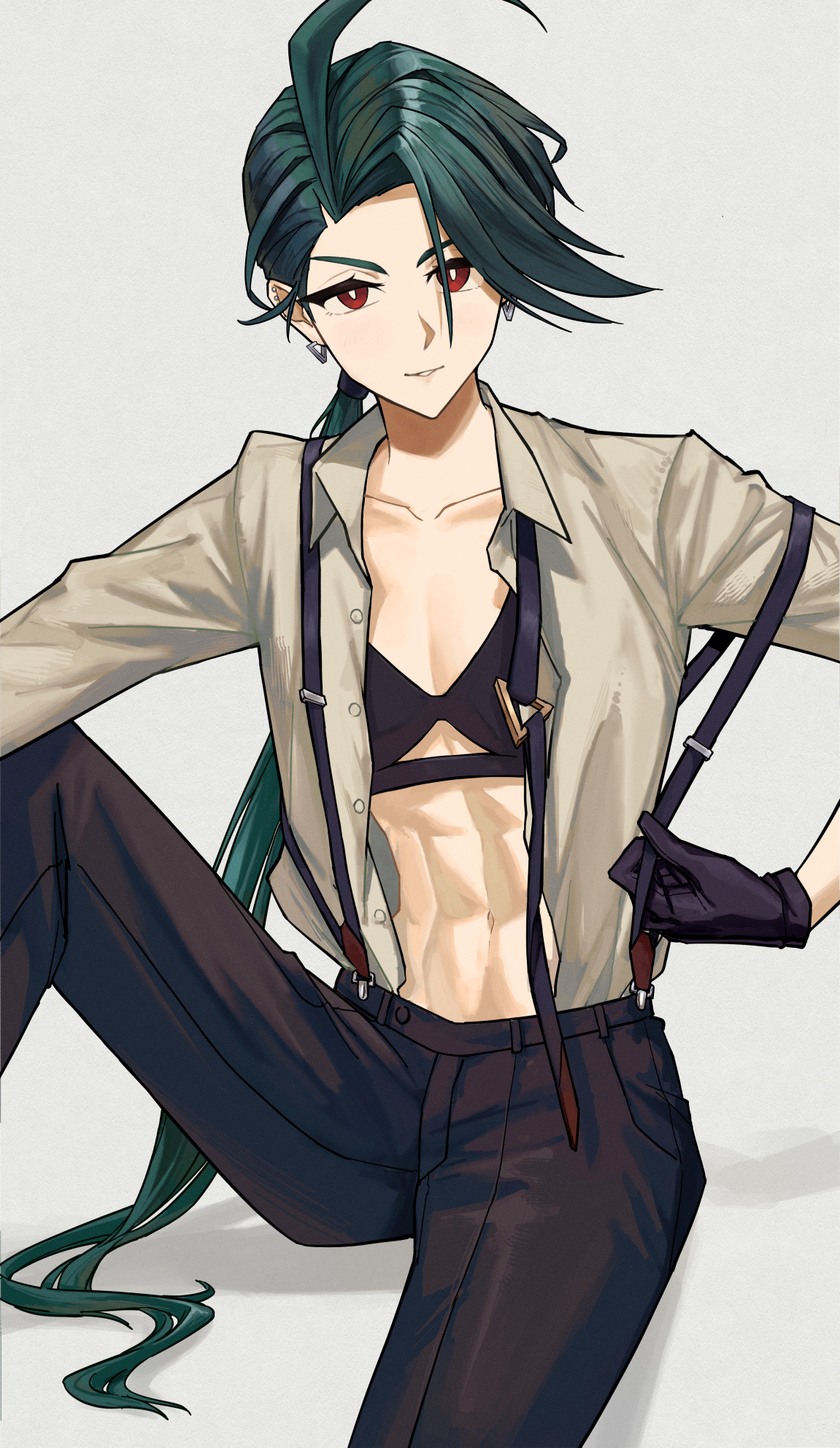 1girl, abs, belly button, bra, breasts, clothing, flat chest, game freak, looking at viewer, madoro, madoro q, navel, pokemon, pokemon sv, rika (pokemon), skinny, small breasts, tagme