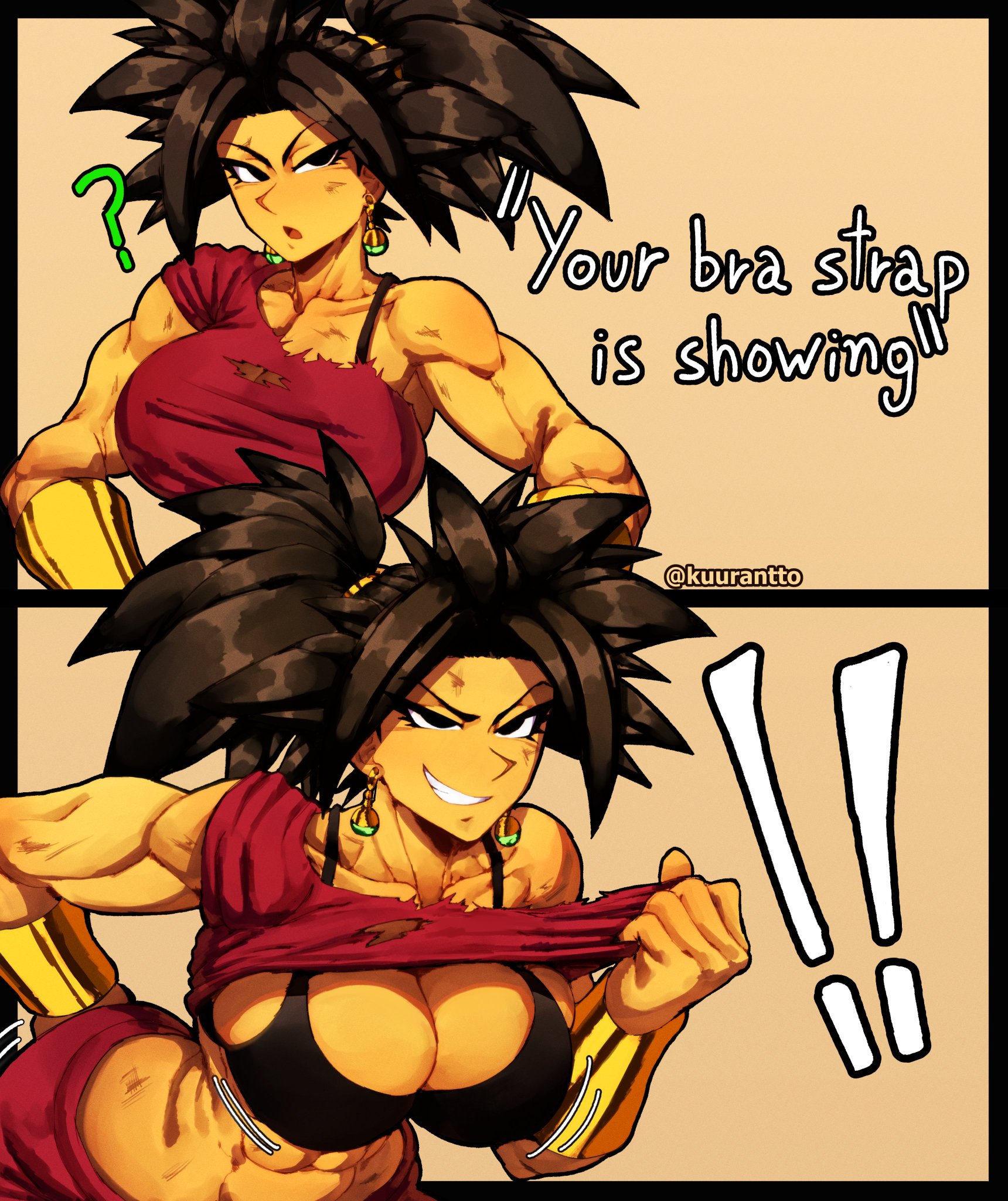 1girls, abs, background, big breasts, big tits, big titties, black bra, black eyes, black hair, boobs, bra, bra strap is showing (meme), breasts, cleavage, clothed, dragon ball, dragon ball super, female, female only, female saiyan, fused, fusion, fusion character, huge boobs, huge breasts, huge tits, huge titties, kefla, kefla (dragon ball), kuurant, large breasts, meme, muscles, muscular, muscular female, pants, saiyan, saiyan female, saiyan tail, tail, tan body, tanned, tanned body, tanned female, tits