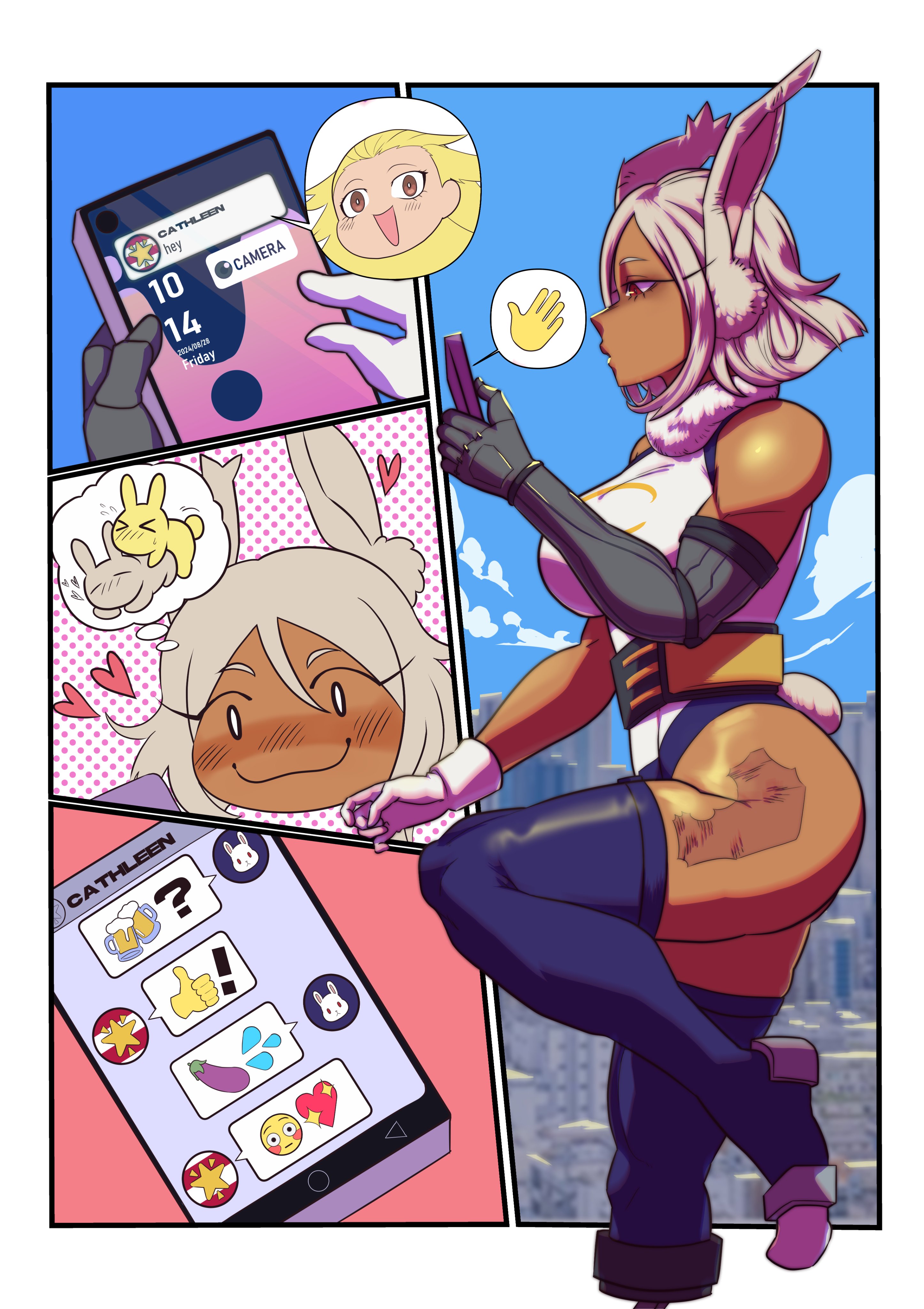 1futa, 1futa1girl, 1girl, 1girl1futa, 1girls, boku no hero academia, cathleen bate, comic, futanari, miruko, my hero academia, page 1, rumi usagiyama, syzygystagy, tagme, texting