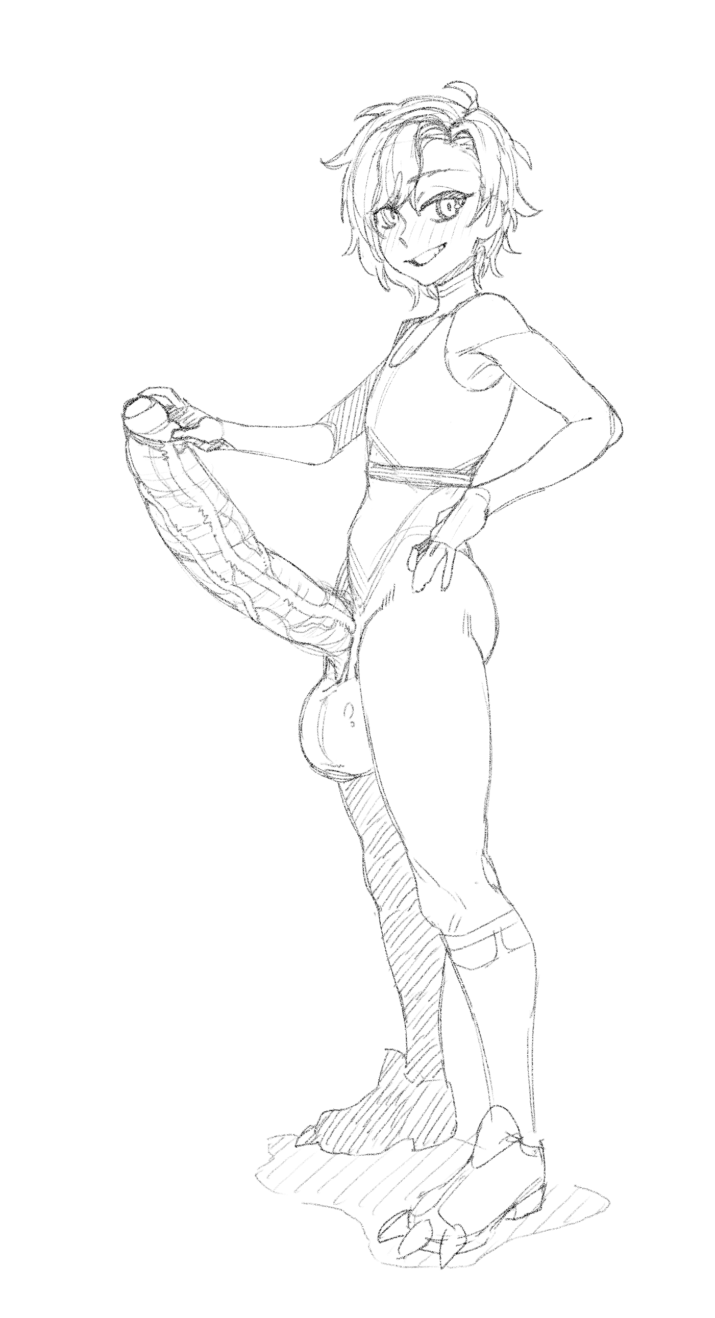 balls, ballsack, big balls, big penis, bob cut, digital drawing (artwork), digital media (artwork), erect penis, erection, femboy, hand on penis, holostars, holostars english, huge penis, hung, hung trap, looking at viewer, machina x flayon, makinakid, massive penis, penis, shaggy hair, small but hung, smiling, smiling at viewer, solo, solo focus, solo male, tagme, testicles, veiny penis, virtual youtuber, white background