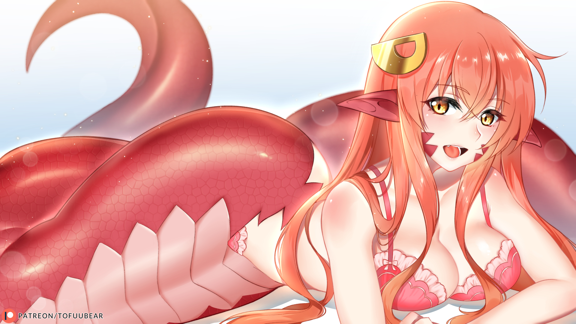 big breasts, bra, breasts, cleavage, female, female only, lamia, large breasts, looking at viewer, miia (monster musume), monster girl, monster musume no iru nichijou, naga, reptile, snake, solo, tofuubear