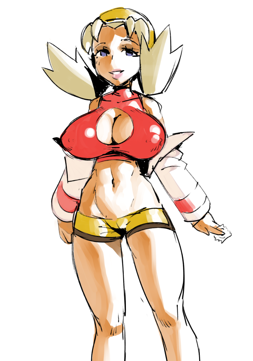1girls, 2017, abs, areolae, bare shoulders, belly, big breasts, blonde hair, blue eyes, boob window, borvar, breasts, cameltoe, cleavage, cleavage cutout, clothed, colored, coloured, condom, condom wrapper, cutout, drawthread, drawthread request, female, female only, front view, hat, holding, huge breasts, human, jacket, kris (pokemon), large breasts, light skin, lipstick, long hair, looking at viewer, nintendo, nipples, pink lipstick, platinum blonde hair, pokemon, pokemon gsc, pussy, shirt, short shorts, shorts, sketch, sketch lines, solo, standing, tank top, thin waist, twintails, underboob cutout