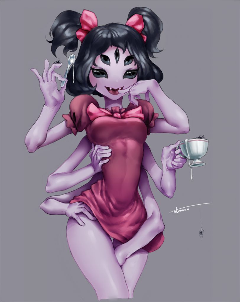 6_arms clothed dress muffet multi_arm multi_limb otonaru spider spoon tea undertale